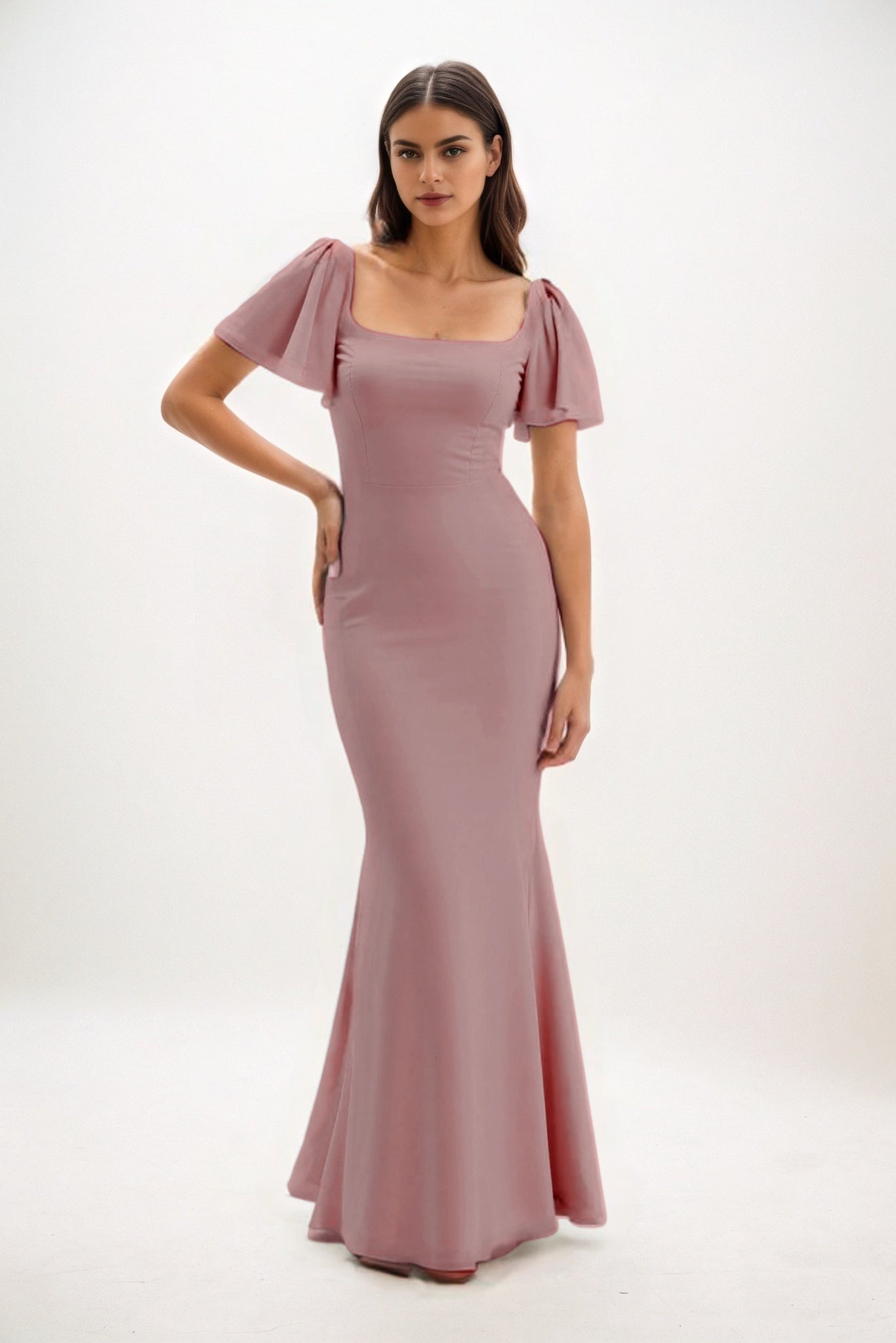Sheath-Column Maxi Chiffon Bridesmaid Dress CB0813