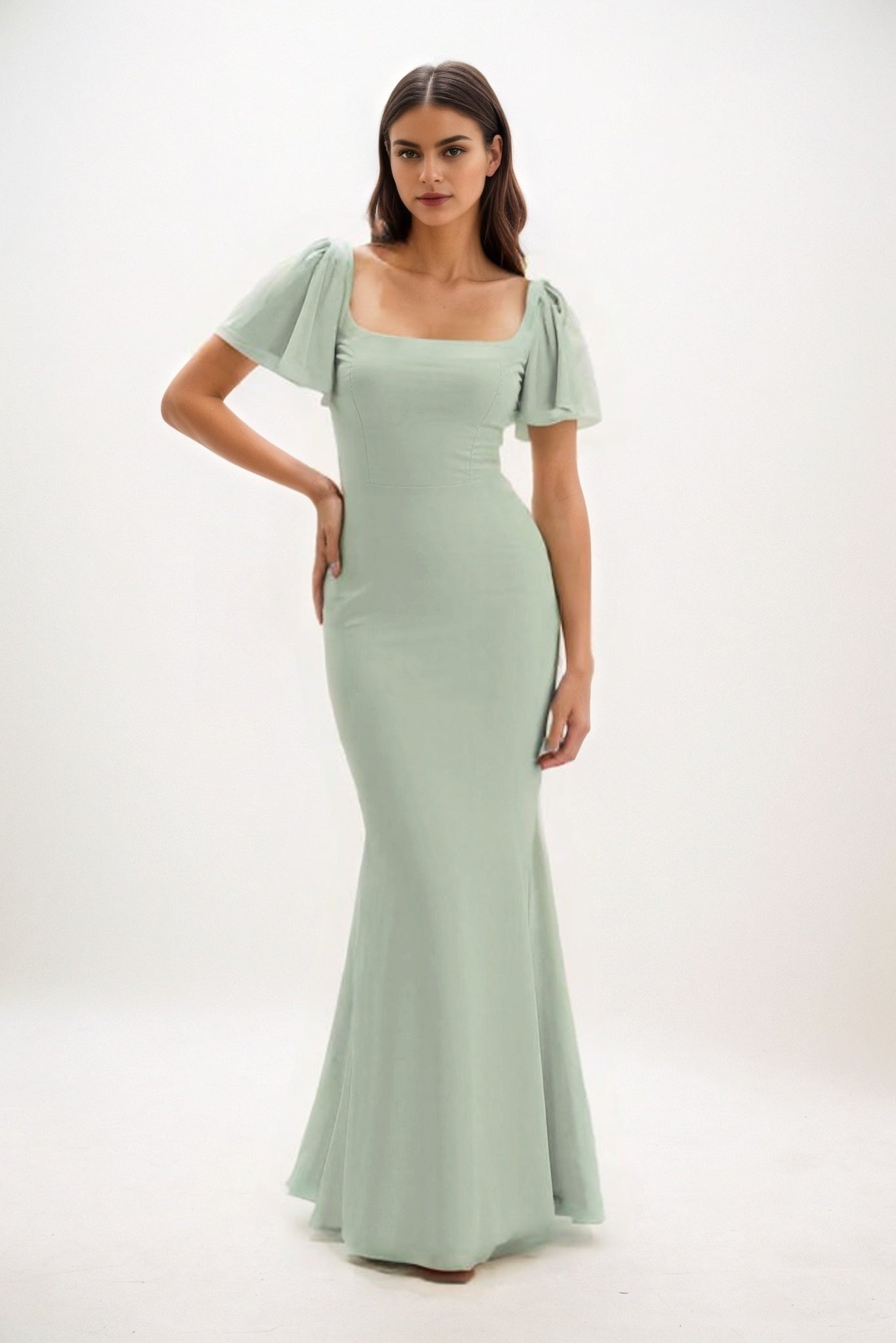 Sheath-Column Maxi Chiffon Bridesmaid Dress CB0813