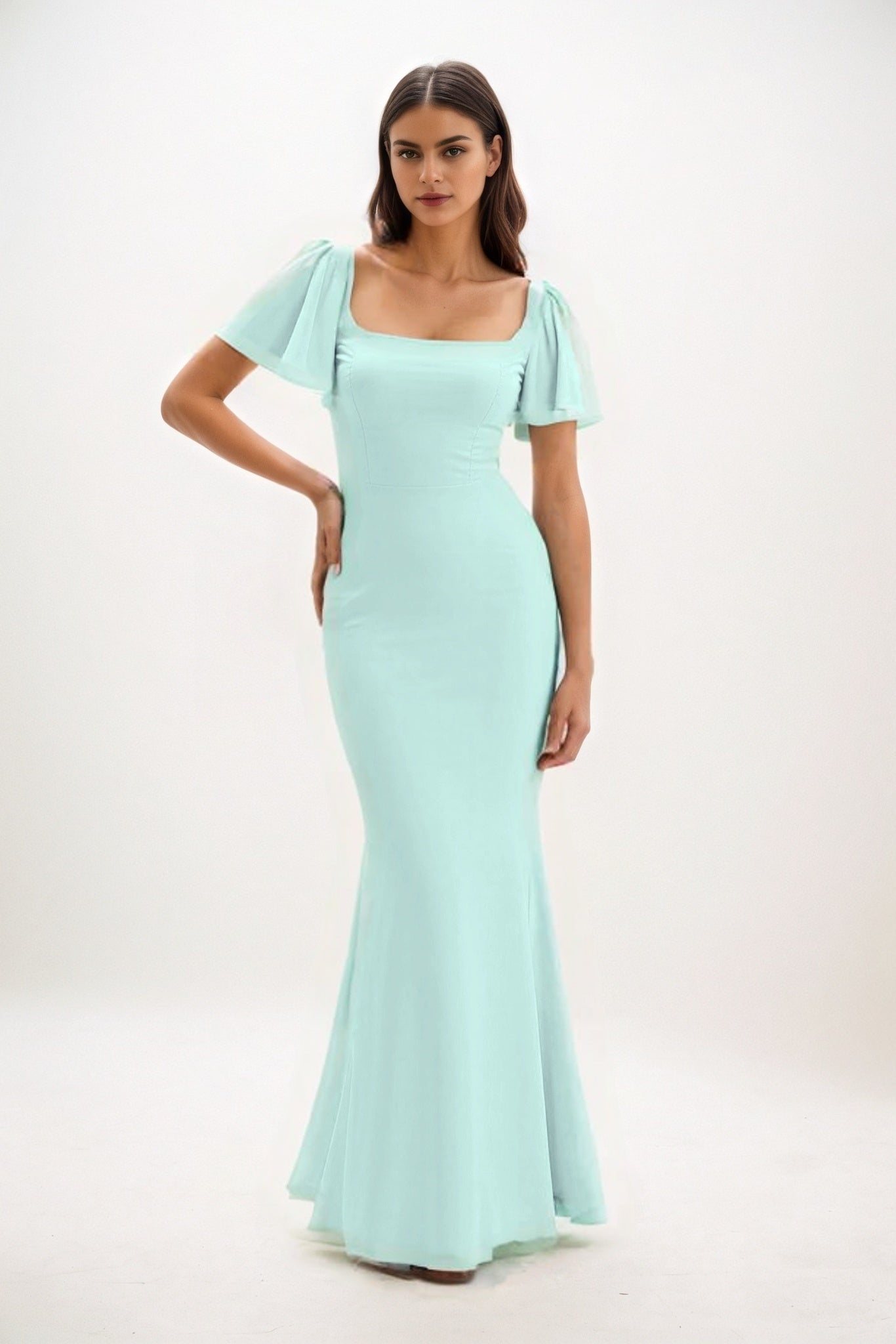 Sheath-Column Maxi Chiffon Bridesmaid Dress CB0813