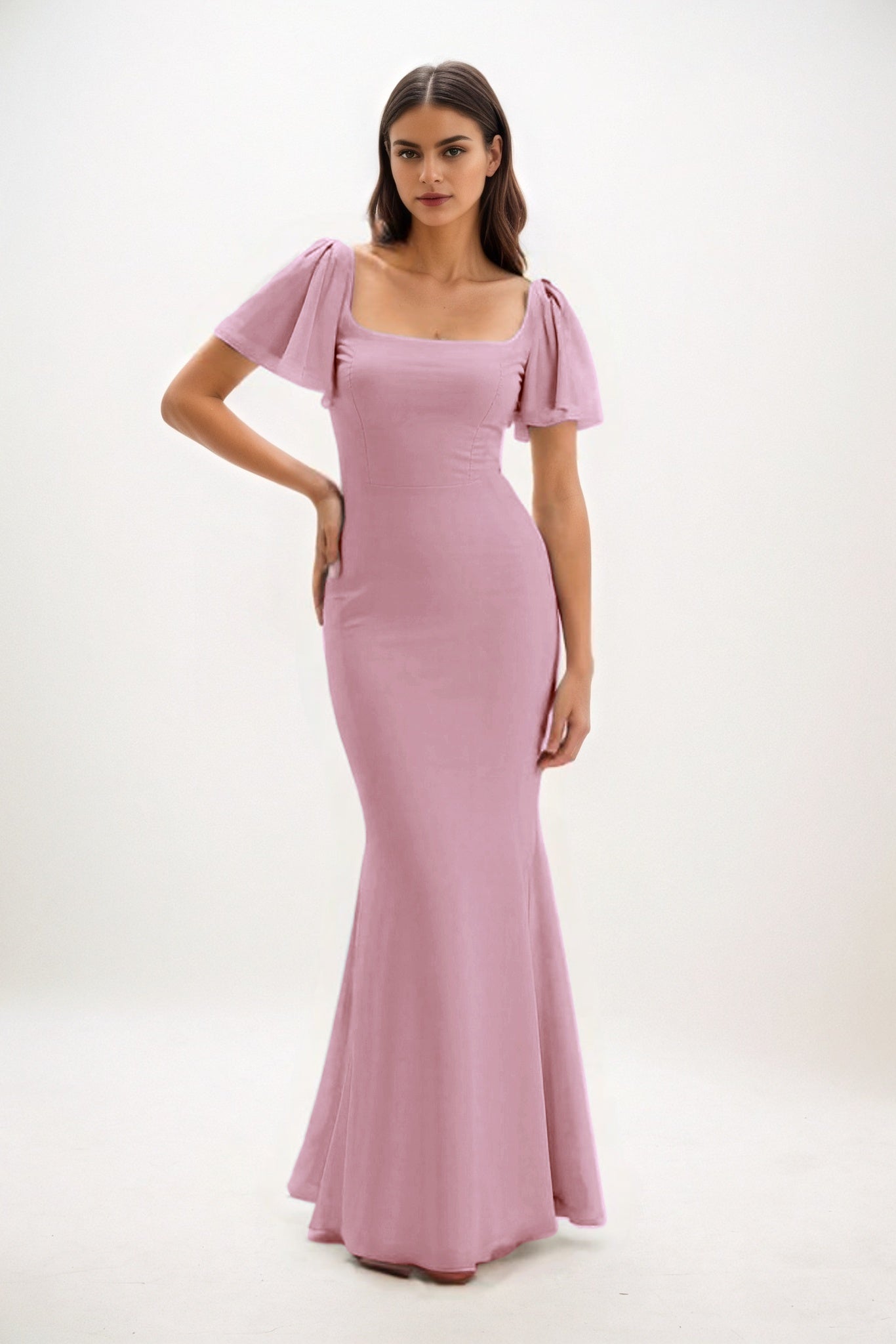 Sheath-Column Maxi Chiffon Bridesmaid Dress CB0813