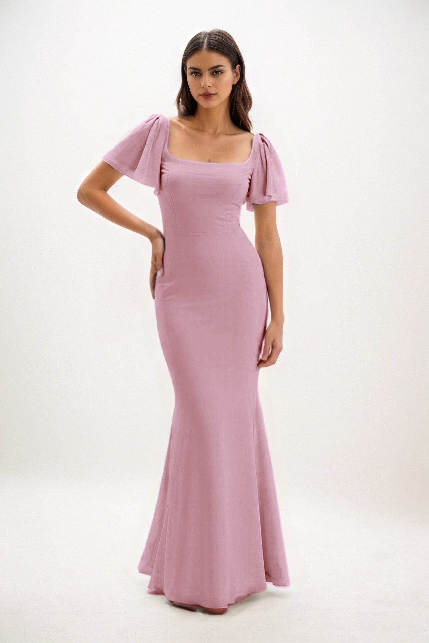 Sheath-Column Maxi Chiffon Bridesmaid Dress CB0813 - COCOMELODY