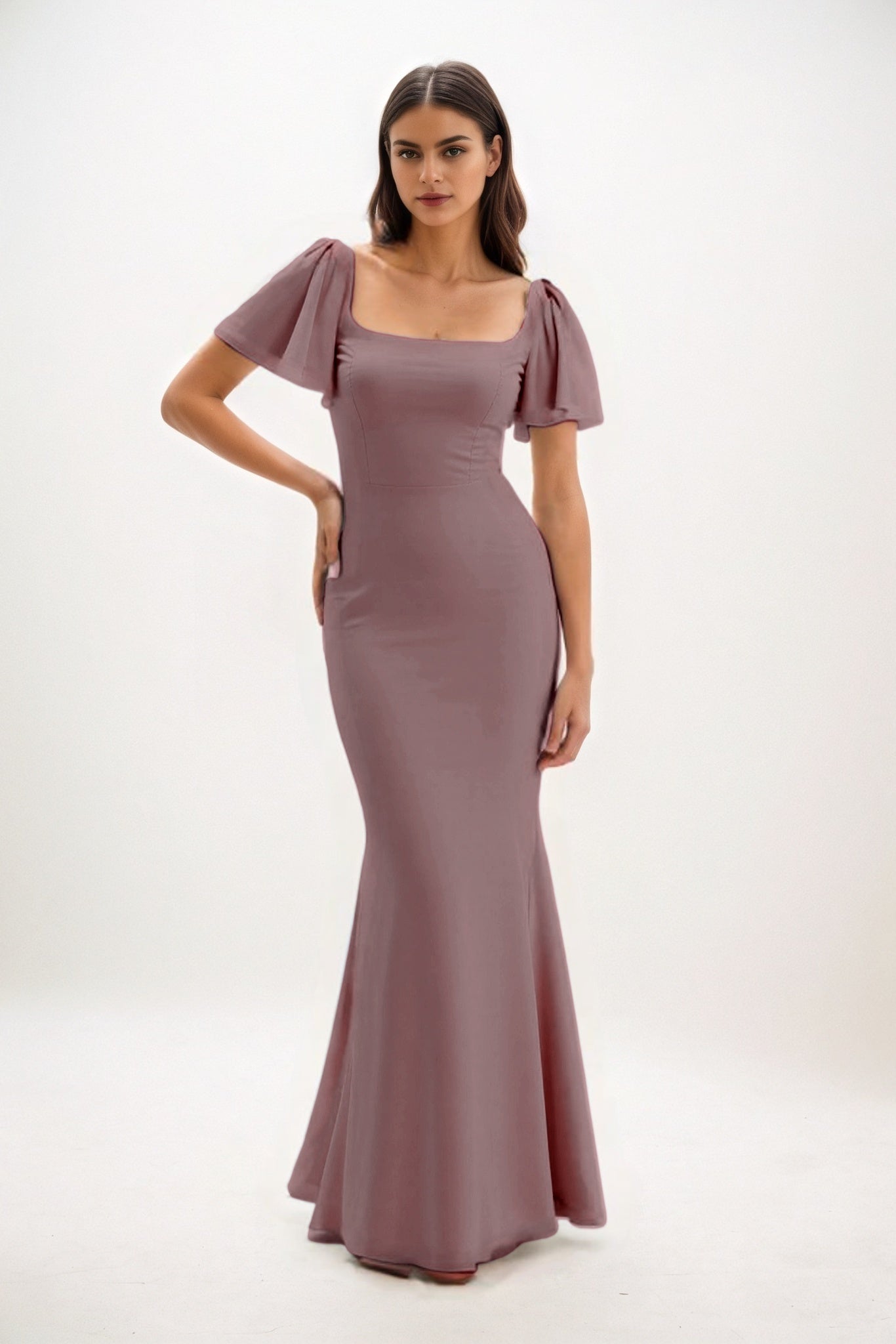 Sheath-Column Maxi Chiffon Bridesmaid Dress CB0813