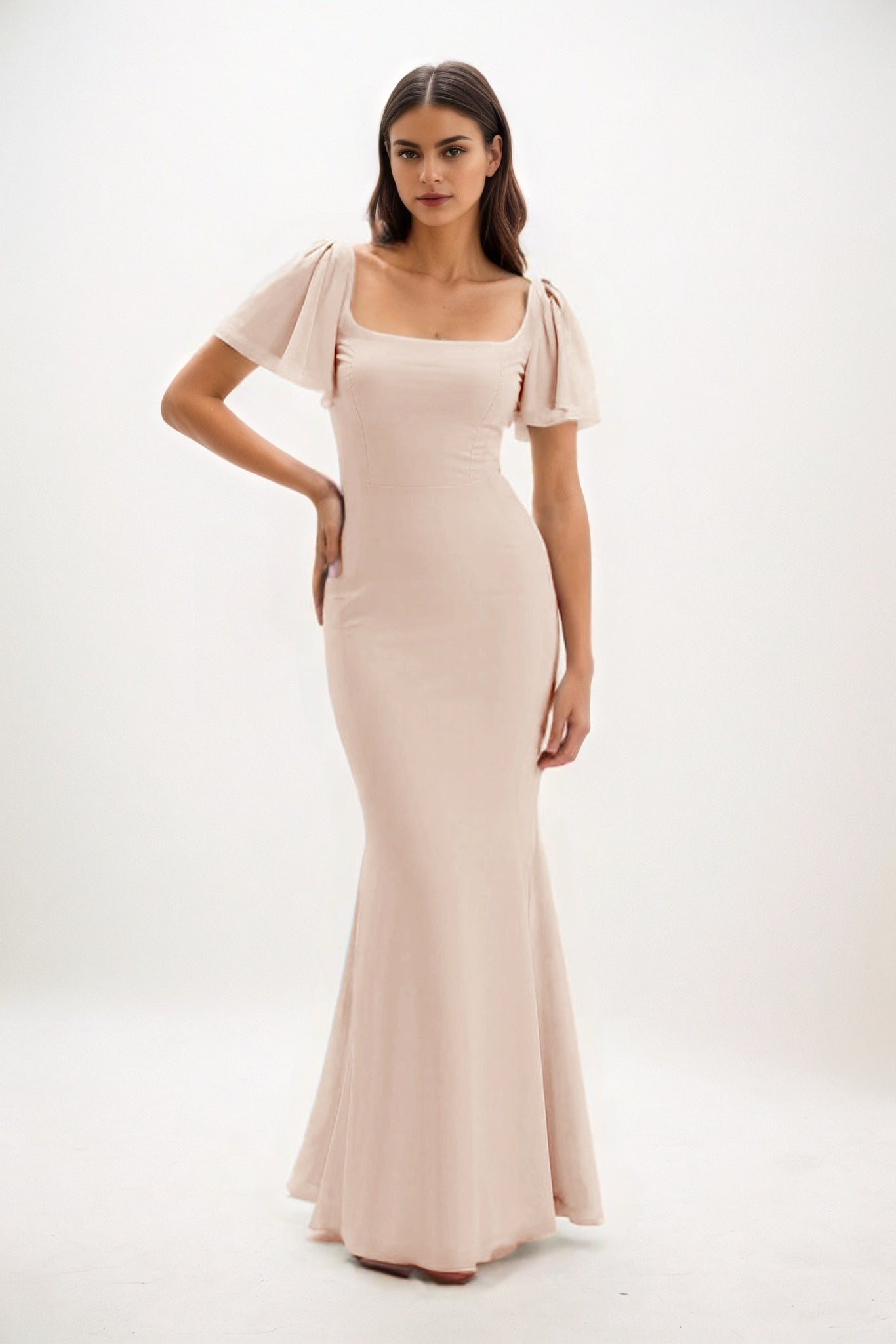Sheath-Column Maxi Chiffon Bridesmaid Dress CB0813