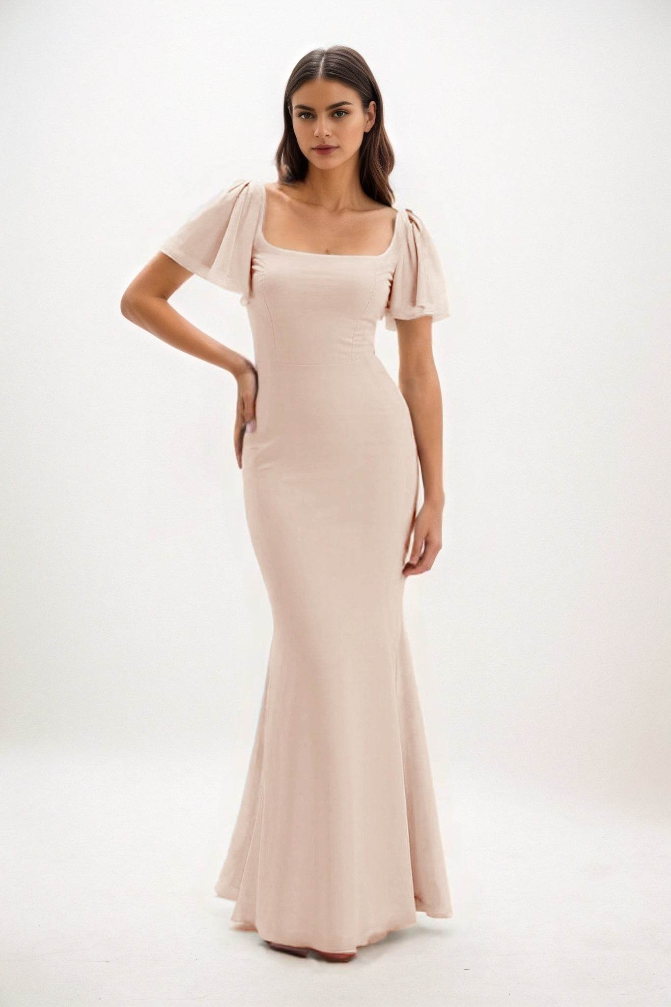 Sheath-Column Maxi Chiffon Bridesmaid Dress CB0813 - COCOMELODY