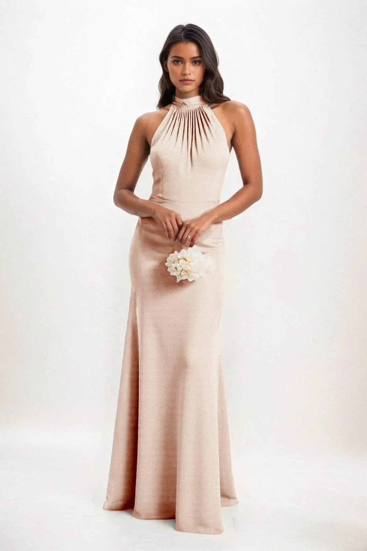 Sheath-Column Maxi Elastic Cloth Dress CB0814CS - Soft Blush - COCOMELODY