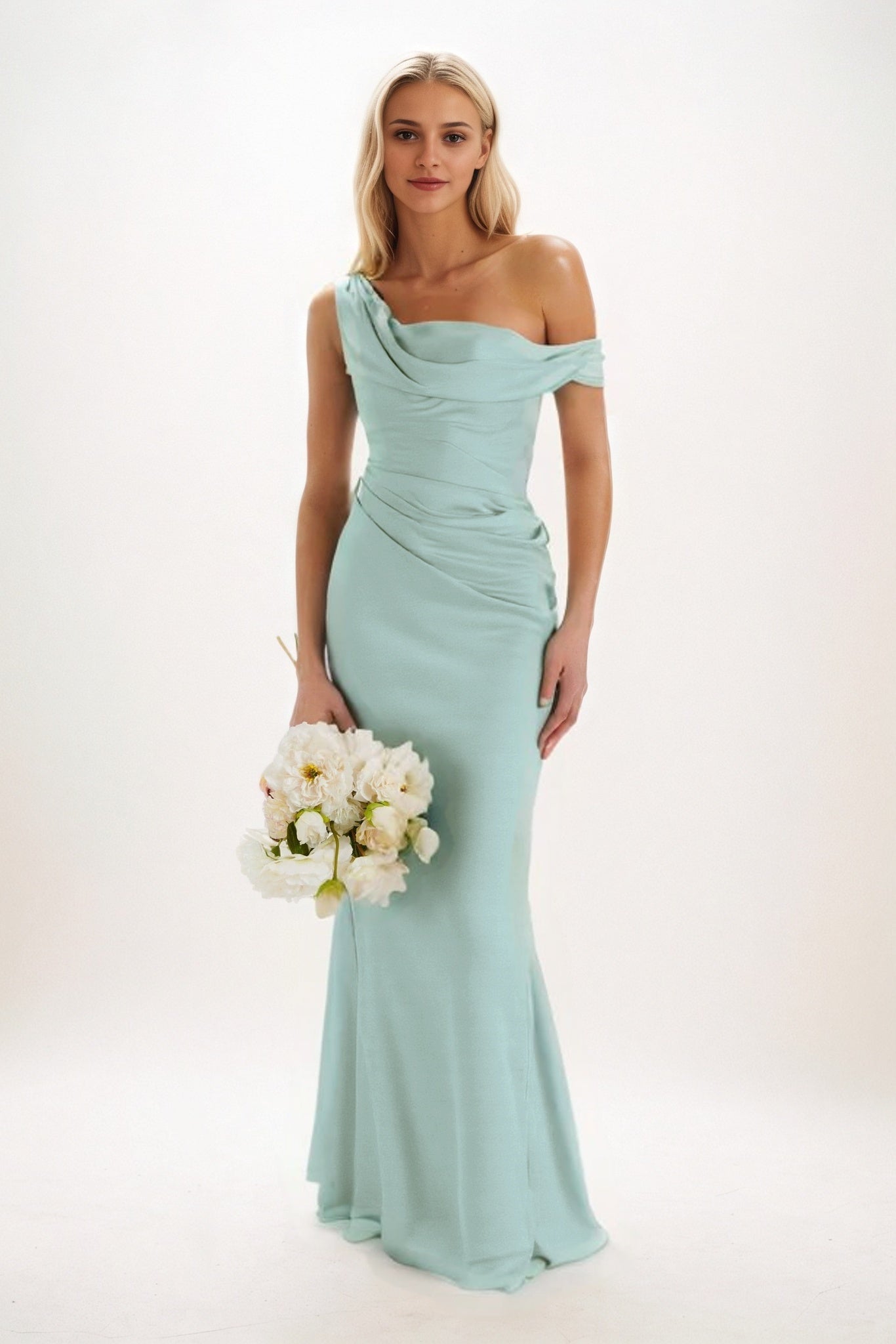 Sheath-Column Maxi Luxe Satin Bridesmaid Dress CB0815