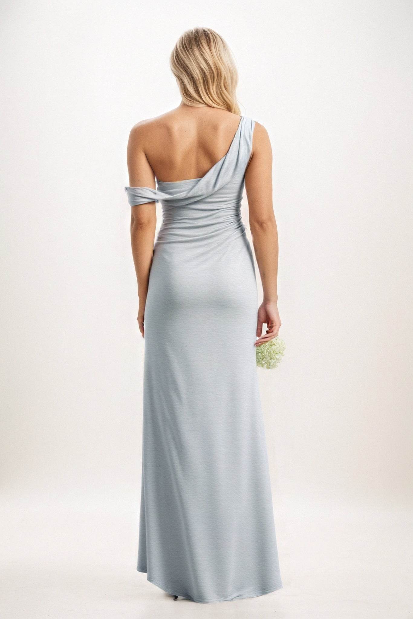 Sheath-Column Maxi Luxe Satin Bridesmaid Dress CB0815 - COCOMELODY