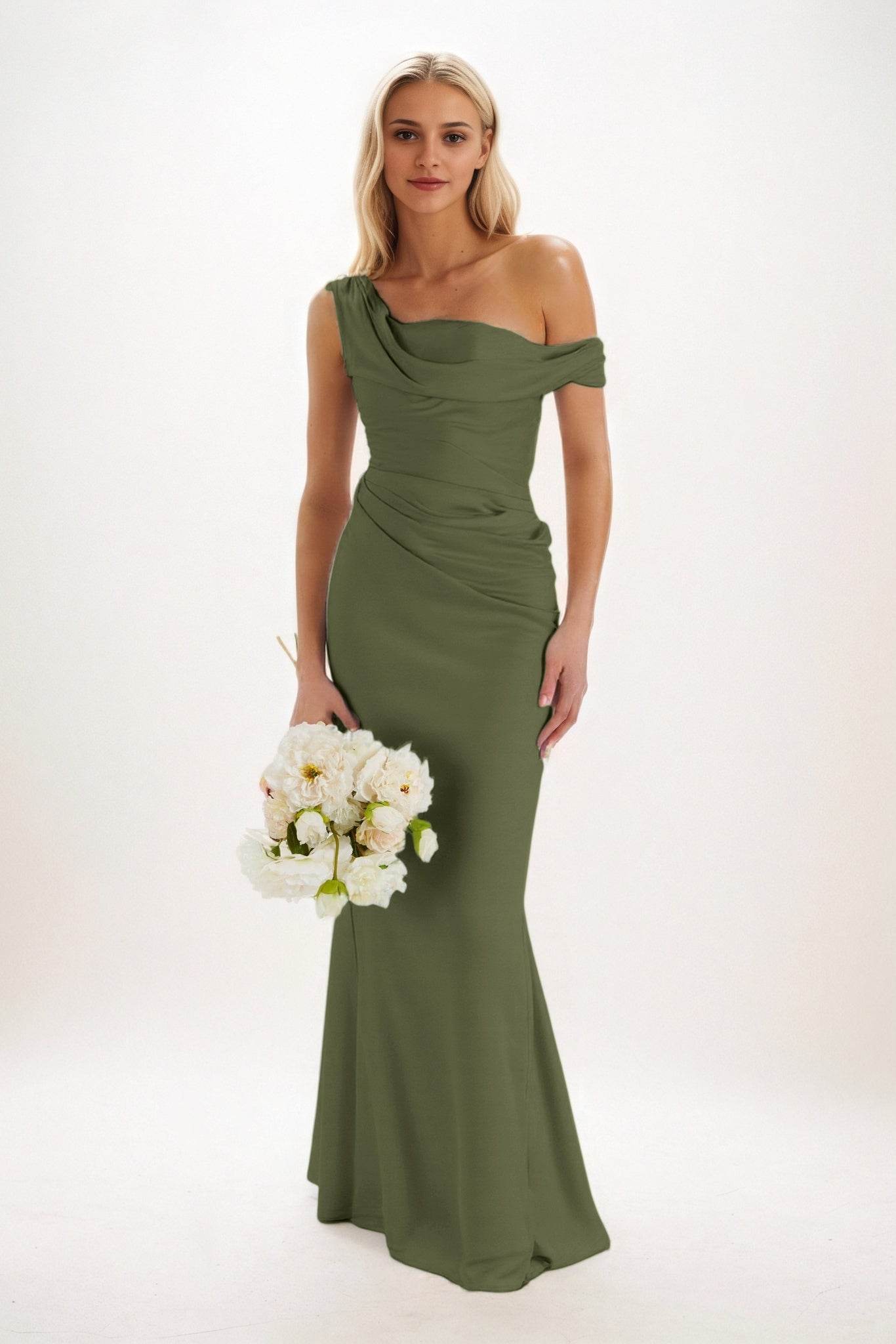 Sheath-Column Maxi Luxe Satin Bridesmaid Dress CB0815 - COCOMELODY