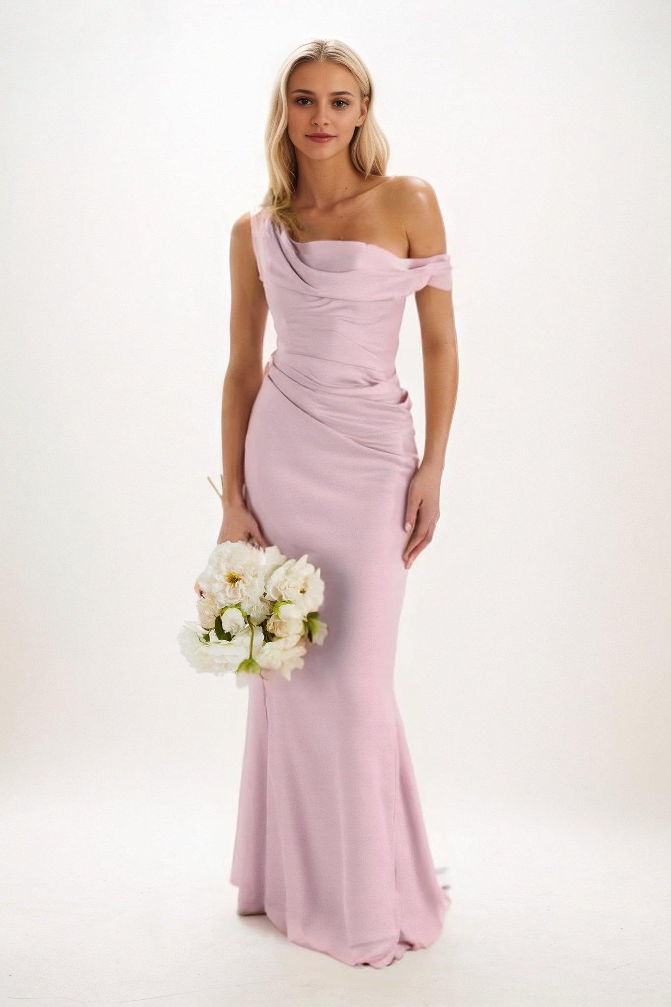 Sheath-Column Maxi Luxe Satin Bridesmaid Dress CB0815