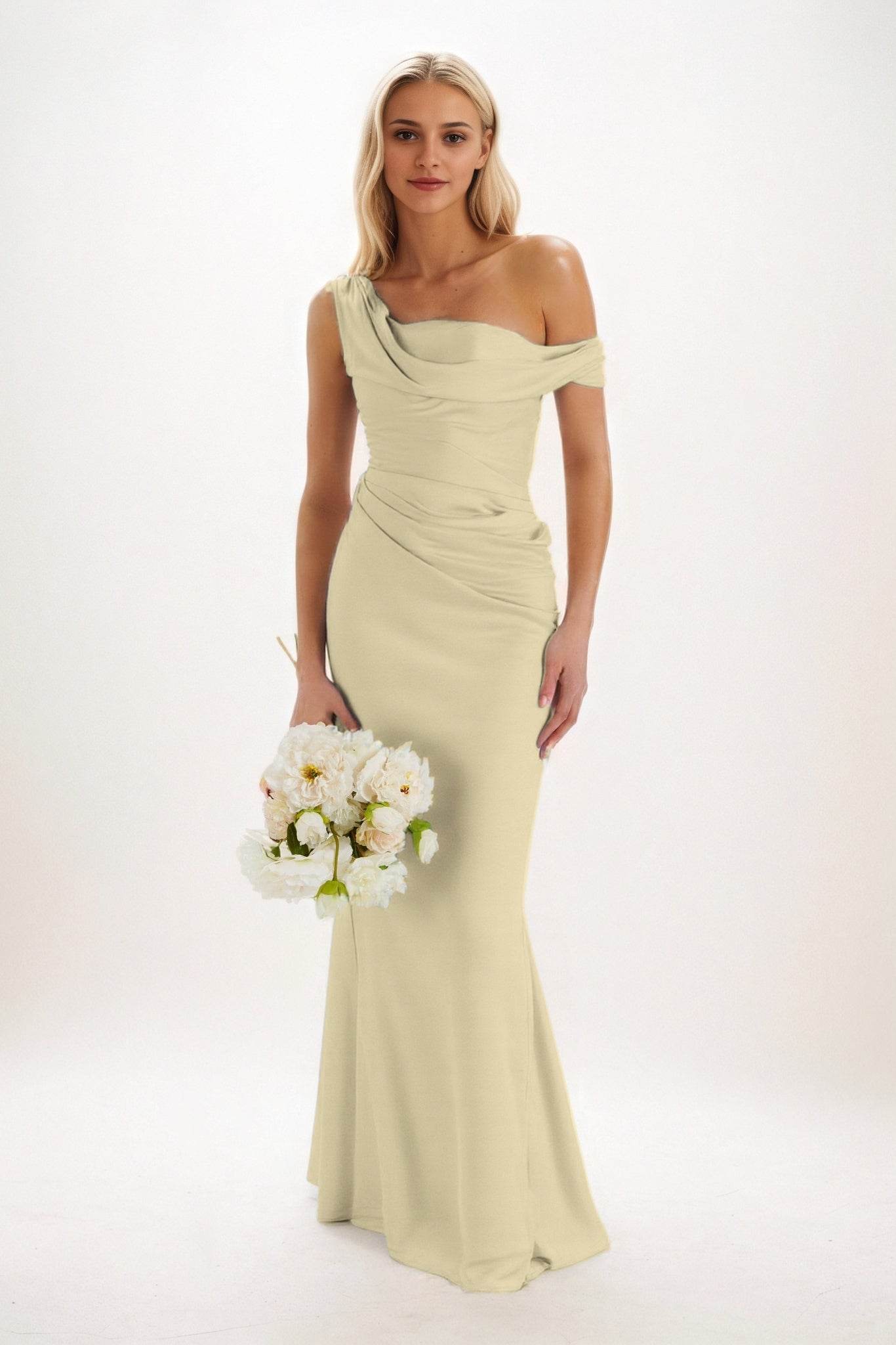Sheath-Column Maxi Luxe Satin Bridesmaid Dress CB0815 - COCOMELODY