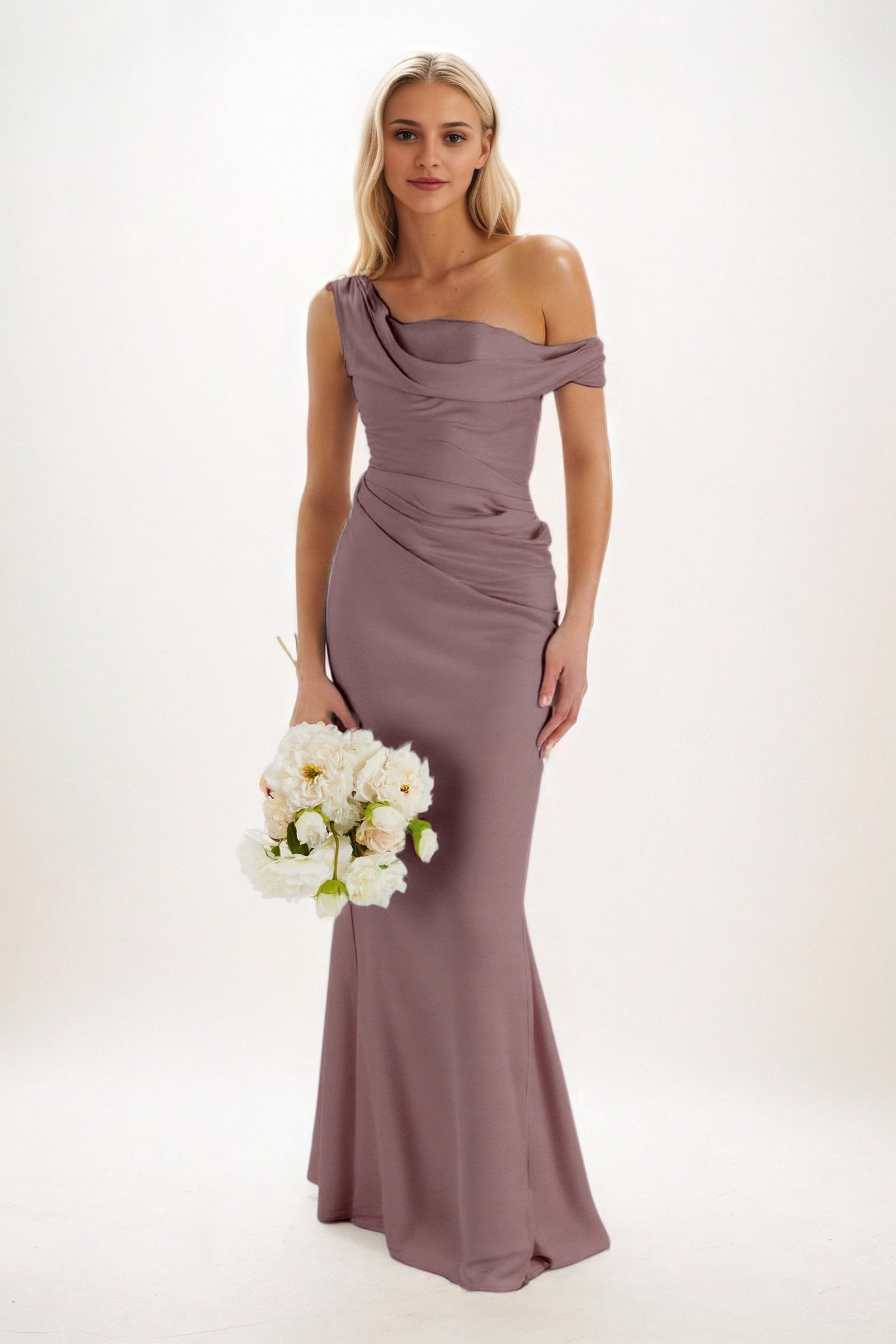 Sheath-Column Maxi Luxe Satin Bridesmaid Dress CB0815