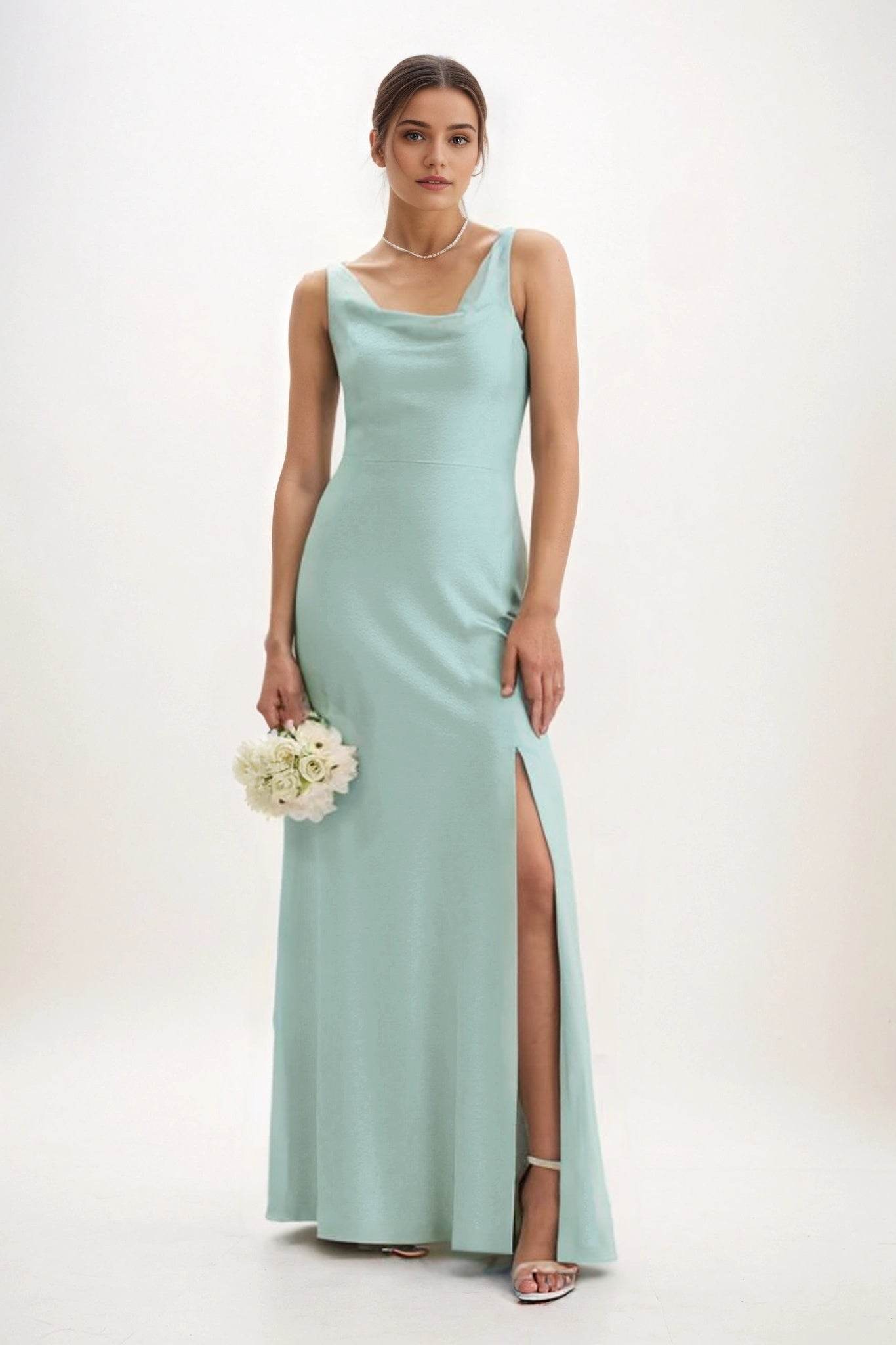 Sheath-Column Maxi Luxe Satin Bridesmaid Dress CB0816 - COCOMELODY