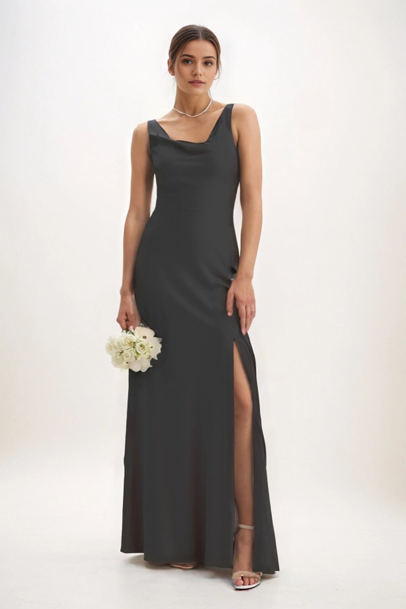 Sheath-Column Maxi Luxe Satin Bridesmaid Dress CB0816
