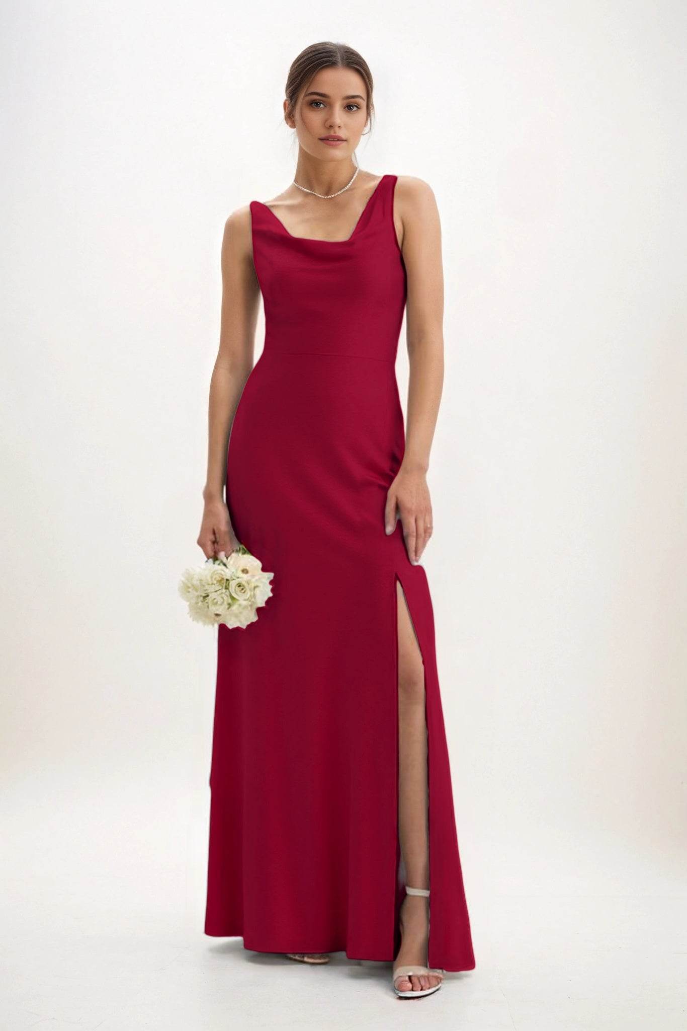 Sheath-Column Maxi Luxe Satin Bridesmaid Dress CB0816 - COCOMELODY