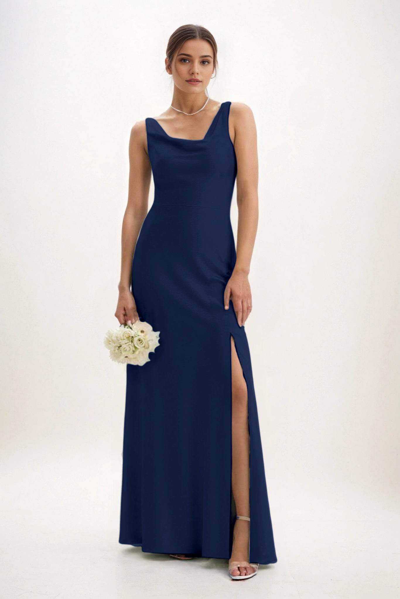 Sheath-Column Maxi Luxe Satin Bridesmaid Dress CB0816 - COCOMELODY