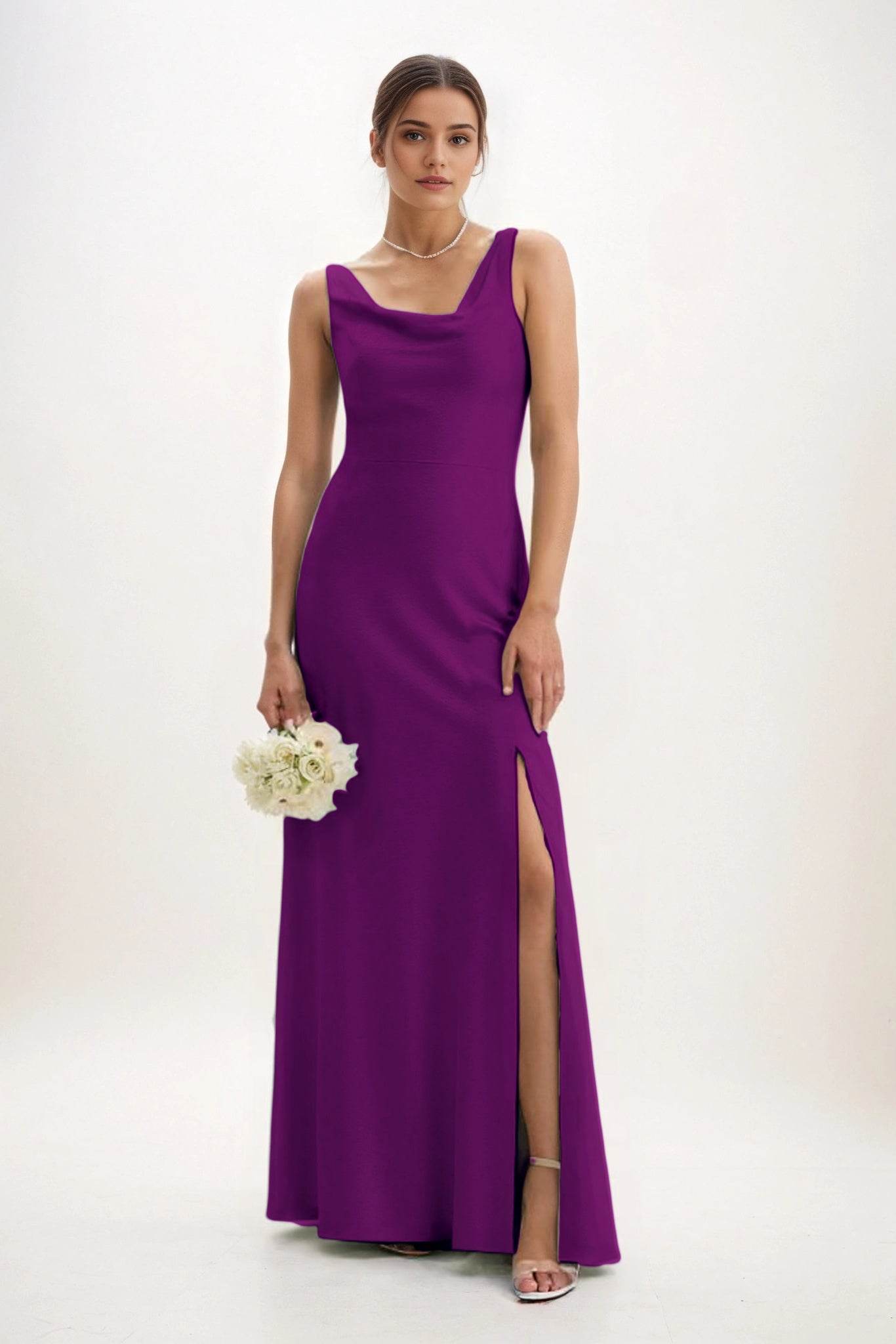 Sheath-Column Maxi Luxe Satin Bridesmaid Dress CB0816 - COCOMELODY