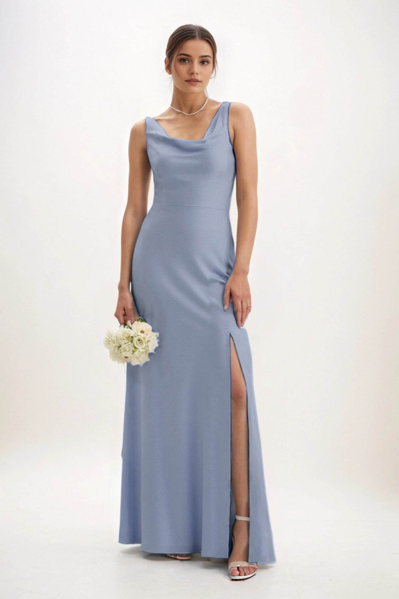 Sheath-Column Maxi Luxe Satin Bridesmaid Dress CB0816 - COCOMELODY