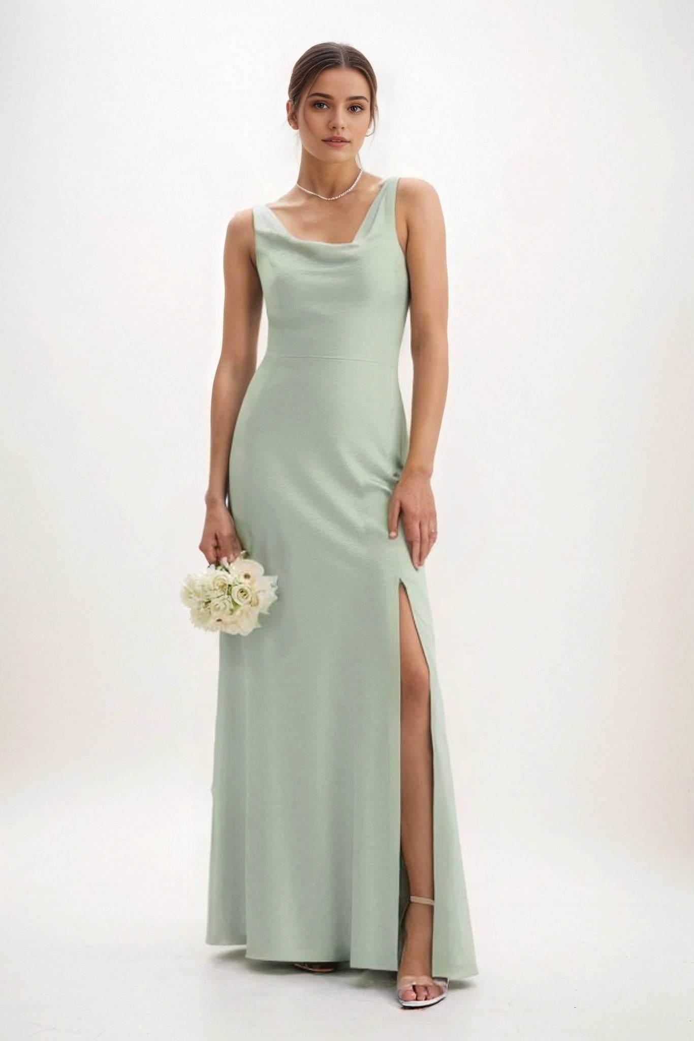 Sheath-Column Maxi Luxe Satin Bridesmaid Dress CB0816 - COCOMELODY