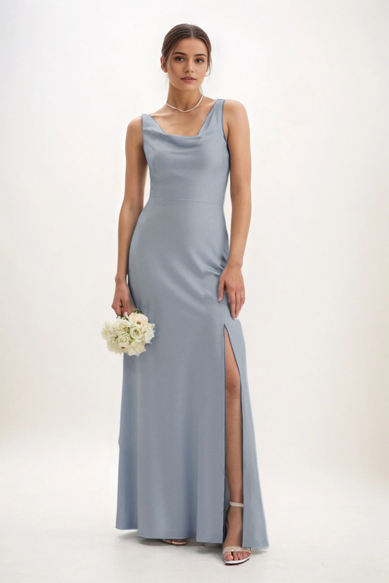 Sheath-Column Maxi Luxe Satin Bridesmaid Dress CB0816