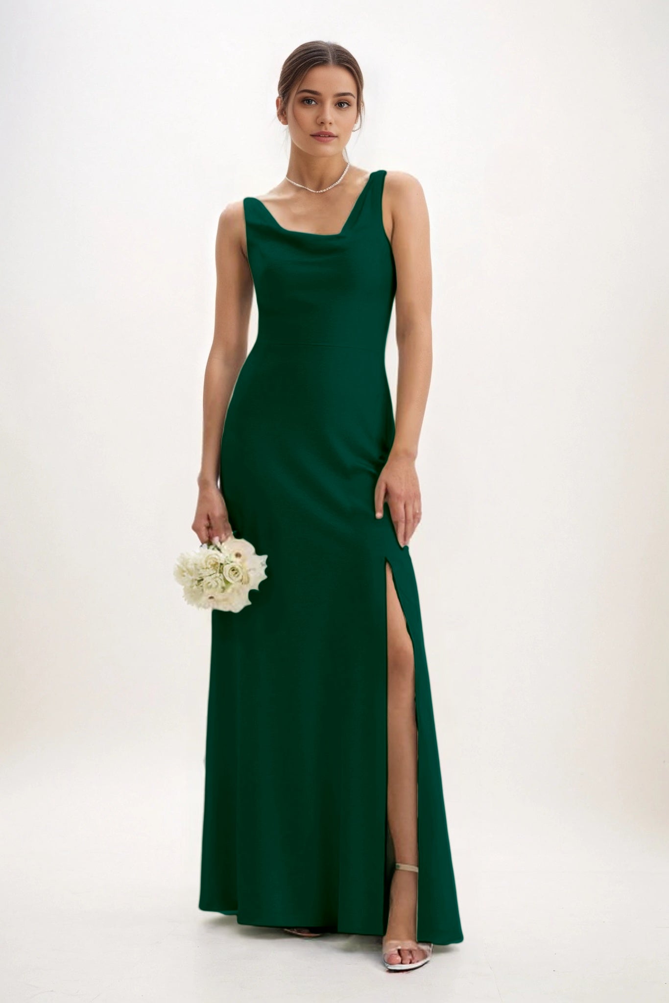 Sheath-Column Maxi Luxe Satin Bridesmaid Dress CB0816