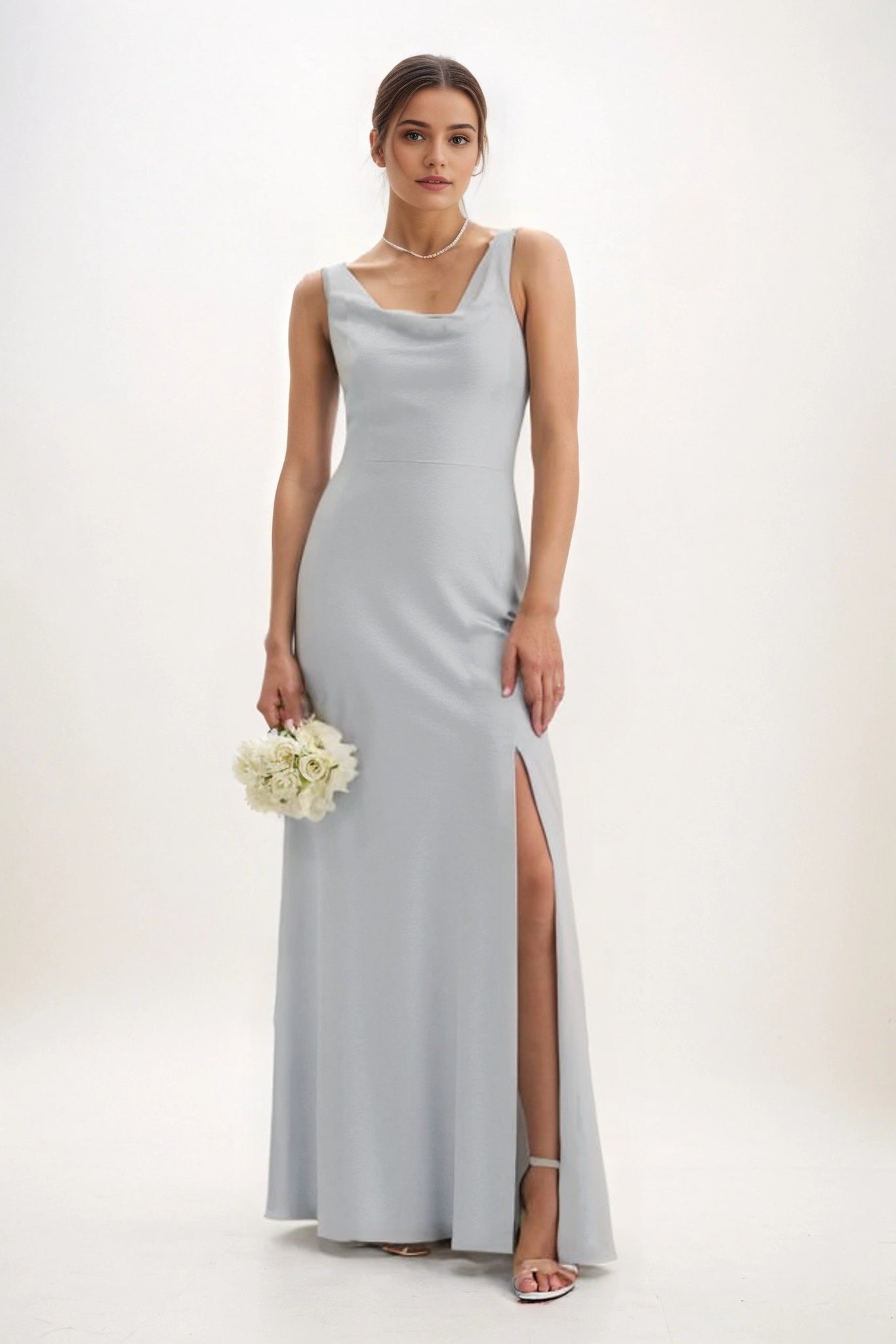 Sheath-Column Maxi Luxe Satin Bridesmaid Dress CB0816