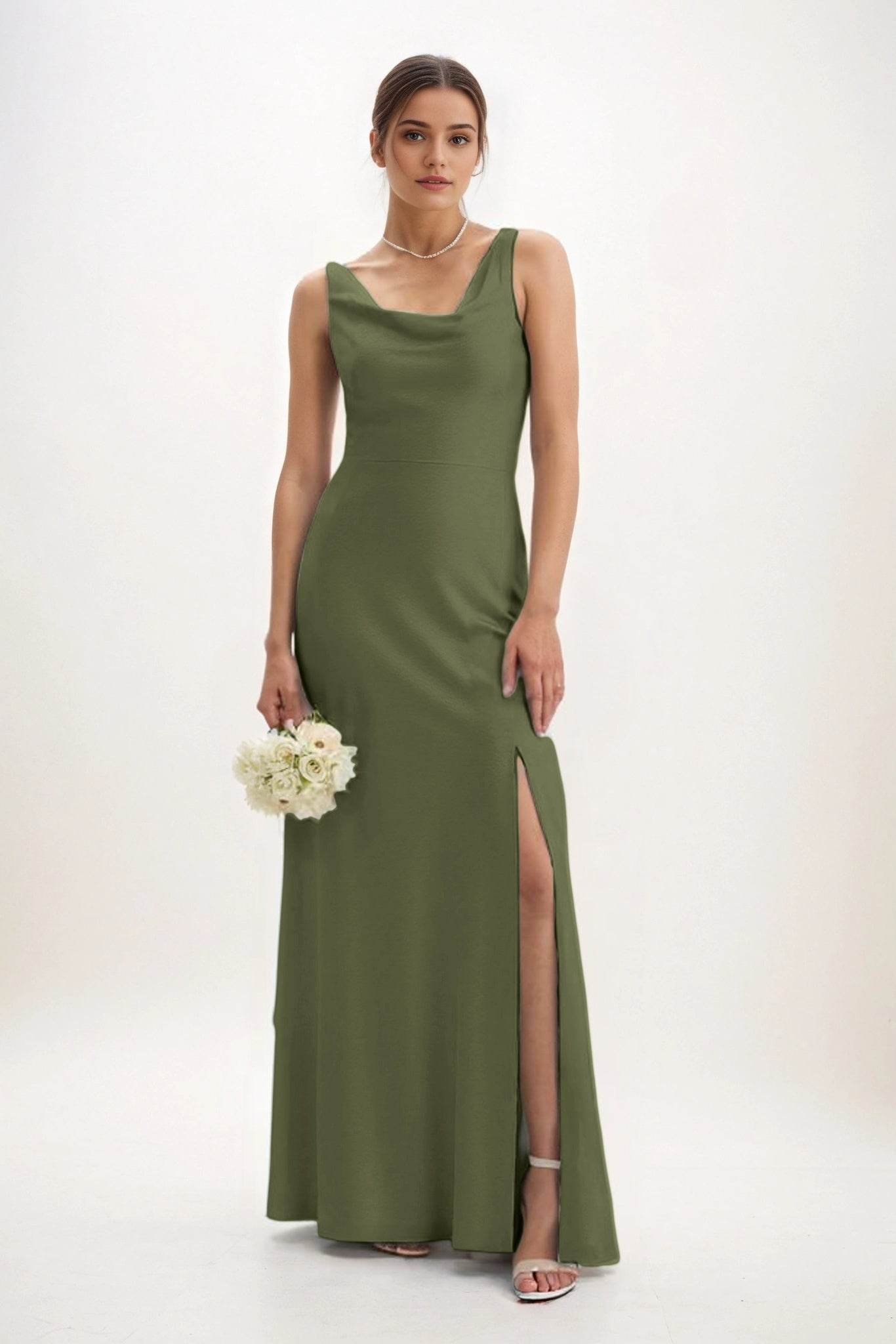 Sheath-Column Maxi Luxe Satin Bridesmaid Dress CB0816 - COCOMELODY