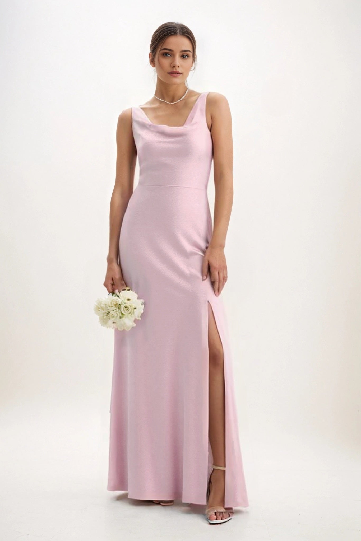 Sheath-Column Maxi Luxe Satin Bridesmaid Dress CB0816