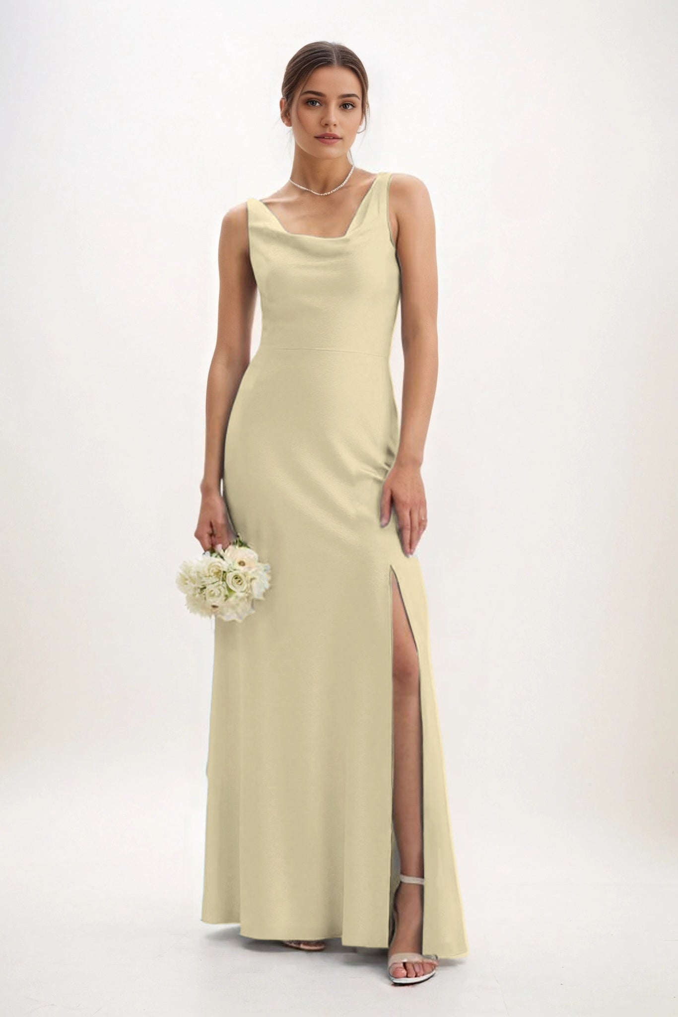 Sheath-Column Maxi Luxe Satin Bridesmaid Dress CB0816
