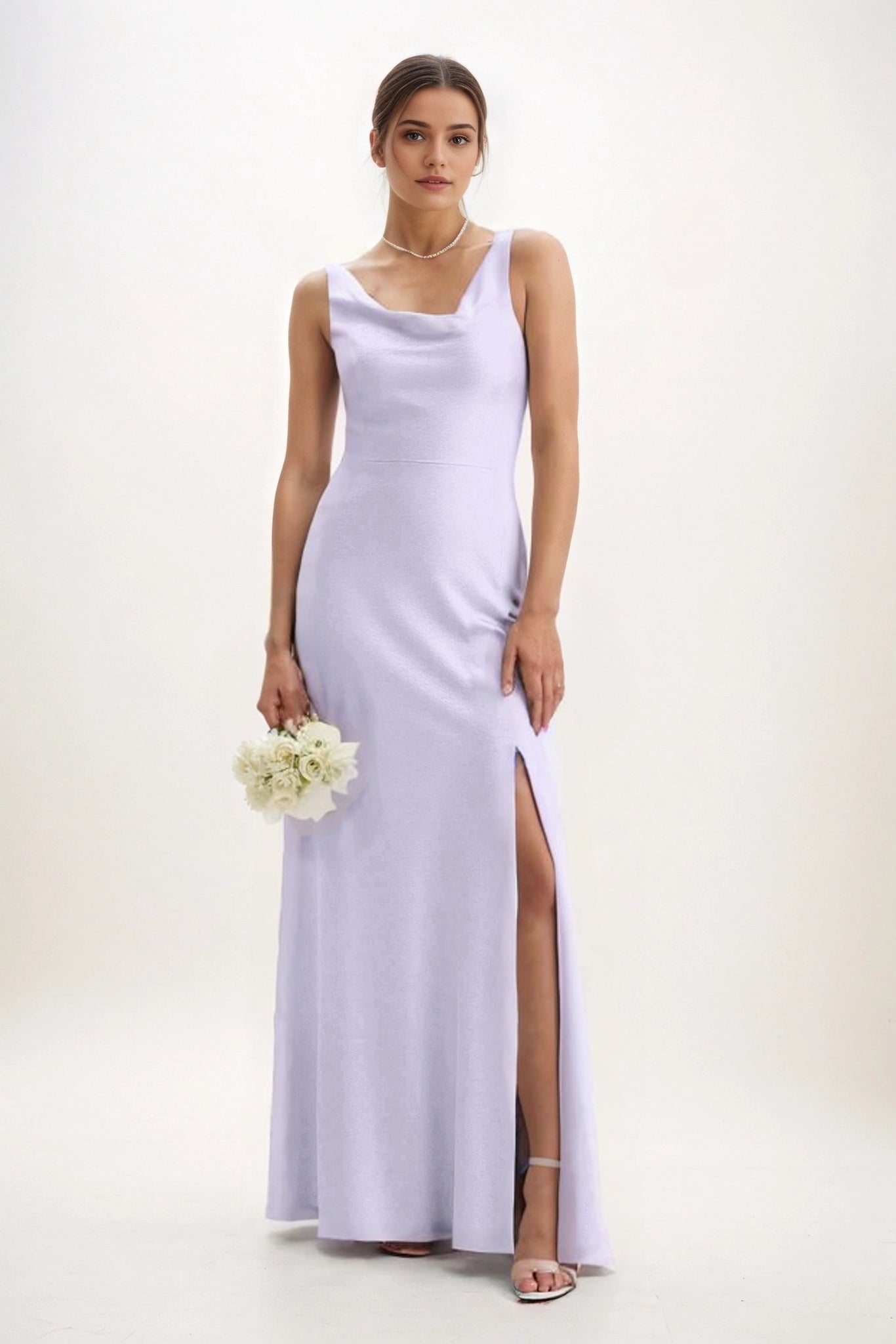 Sheath-Column Maxi Luxe Satin Bridesmaid Dress CB0816