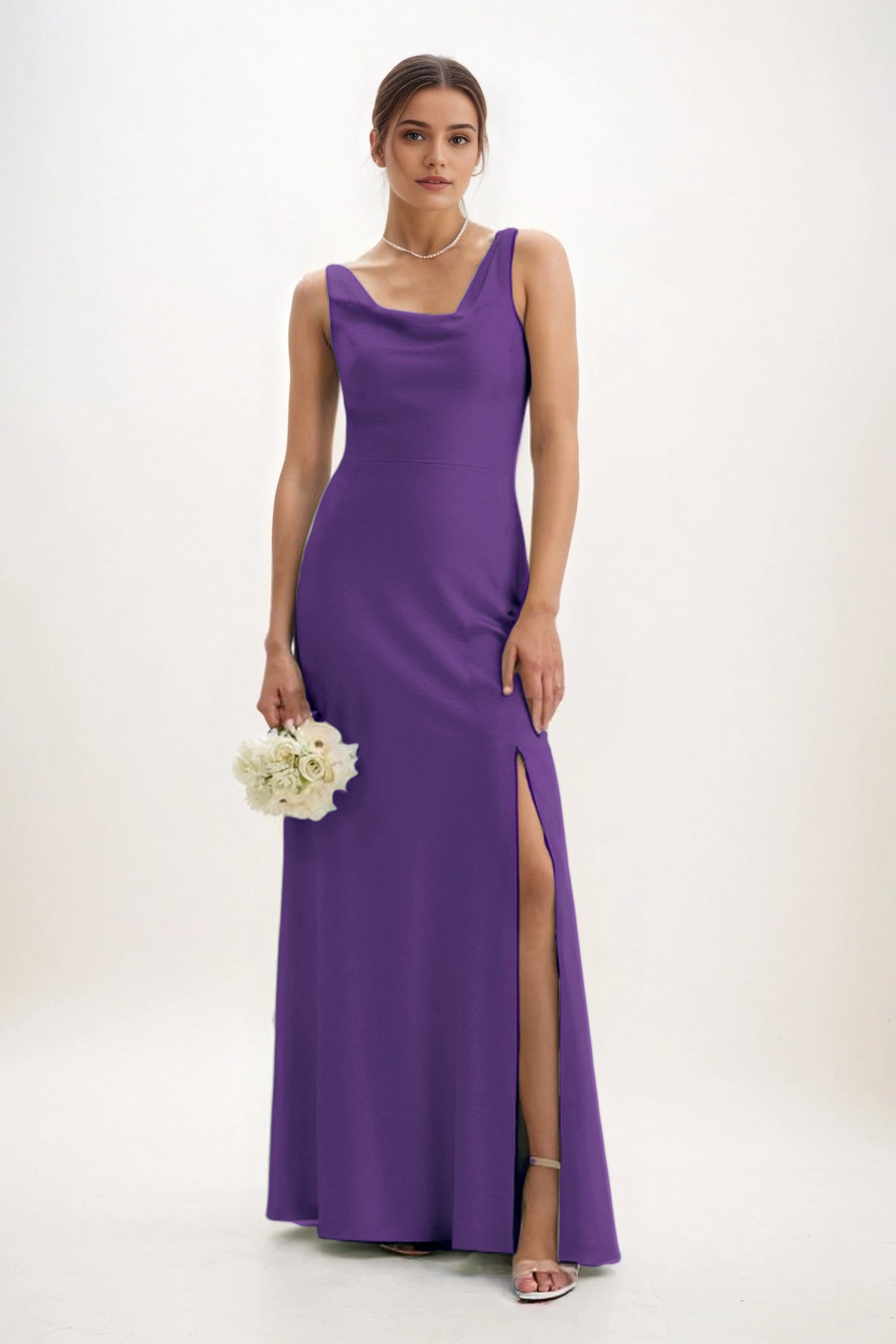 Sheath-Column Maxi Luxe Satin Bridesmaid Dress CB0816