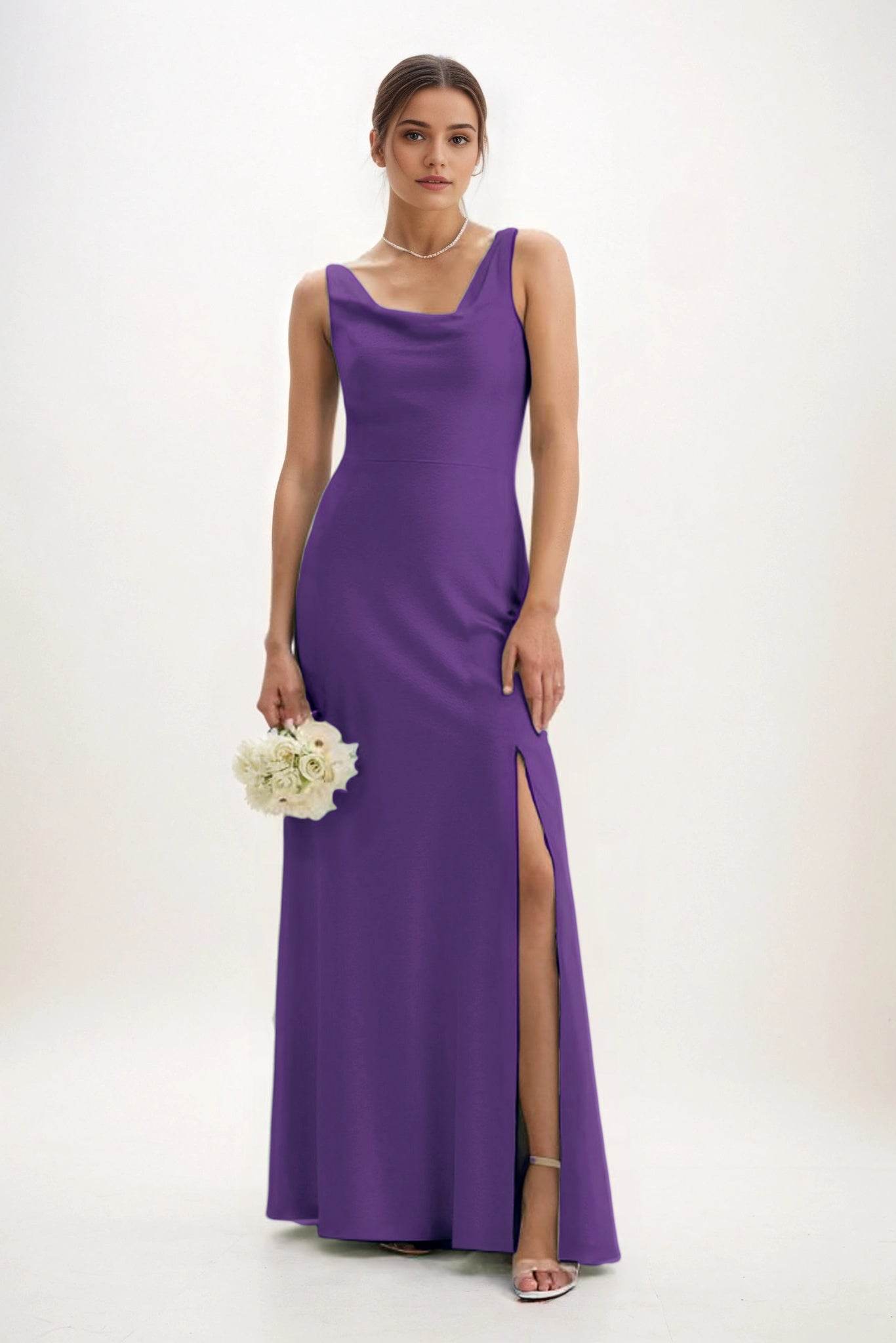 Sheath-Column Maxi Luxe Satin Bridesmaid Dress CB0816 - COCOMELODY