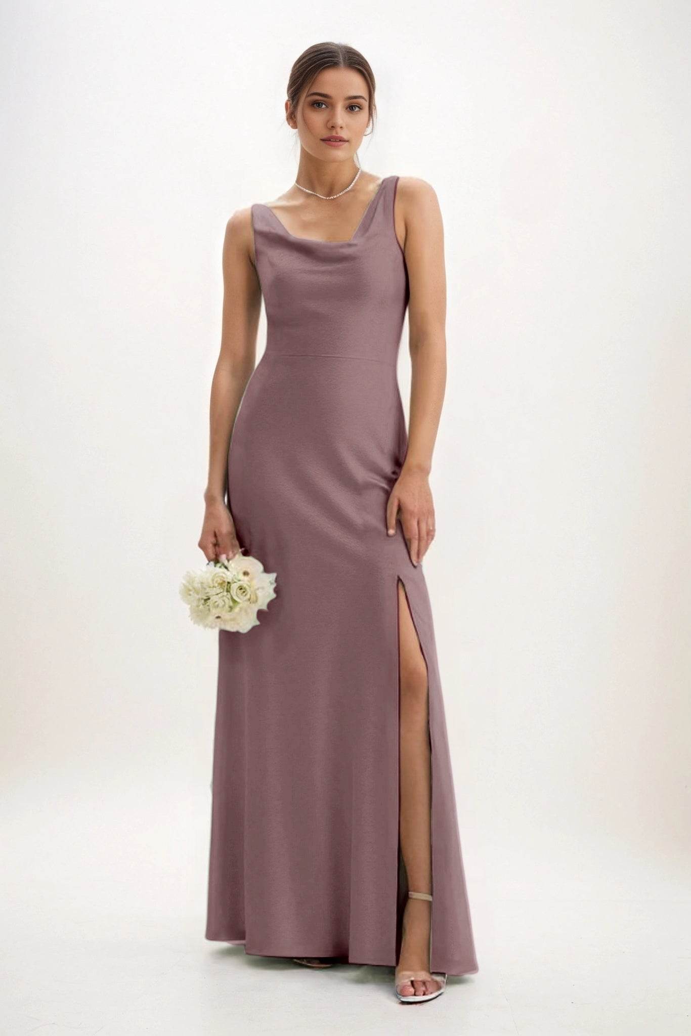 Sheath-Column Maxi Luxe Satin Bridesmaid Dress CB0816 - COCOMELODY