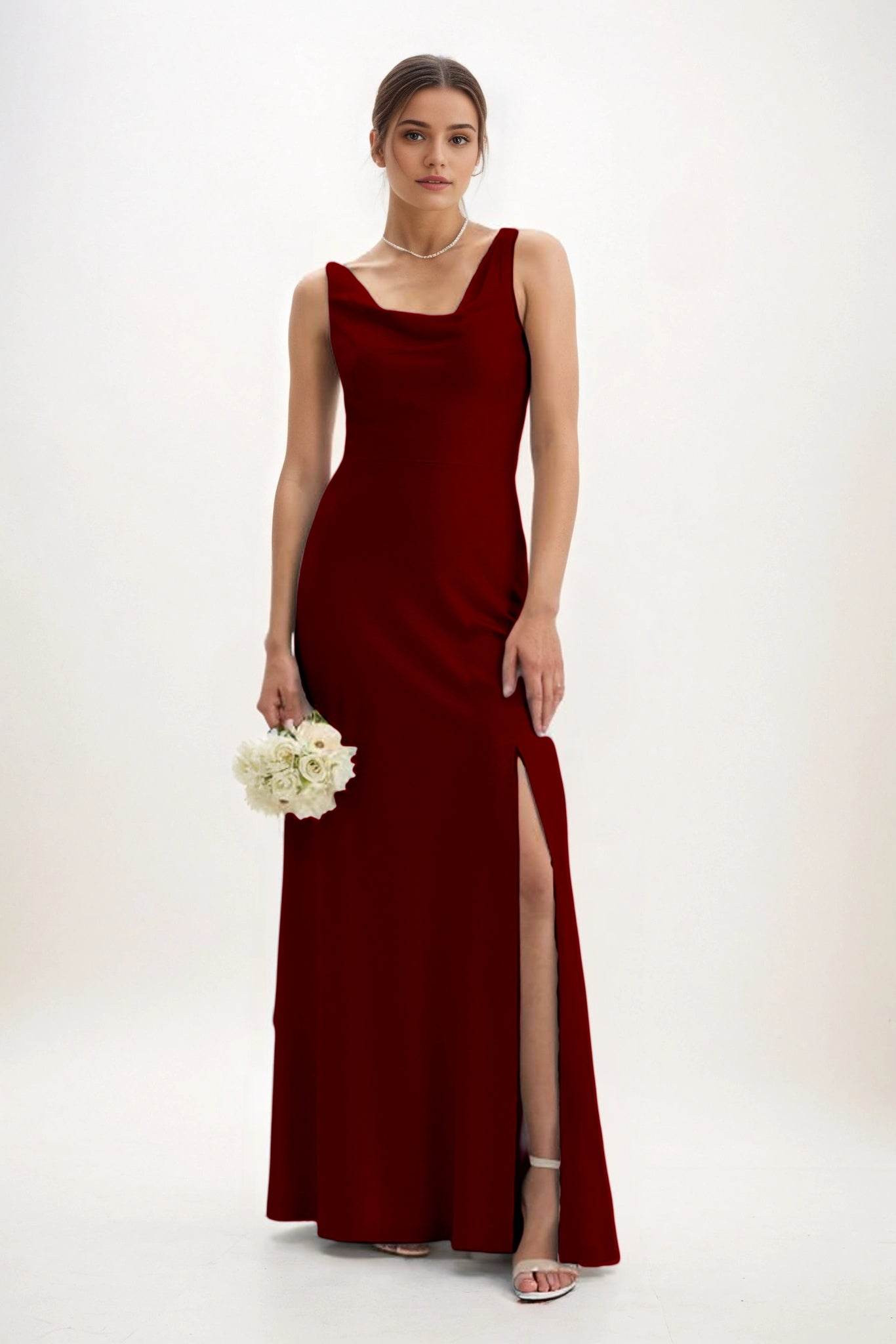 Sheath-Column Maxi Luxe Satin Bridesmaid Dress CB0816 - COCOMELODY