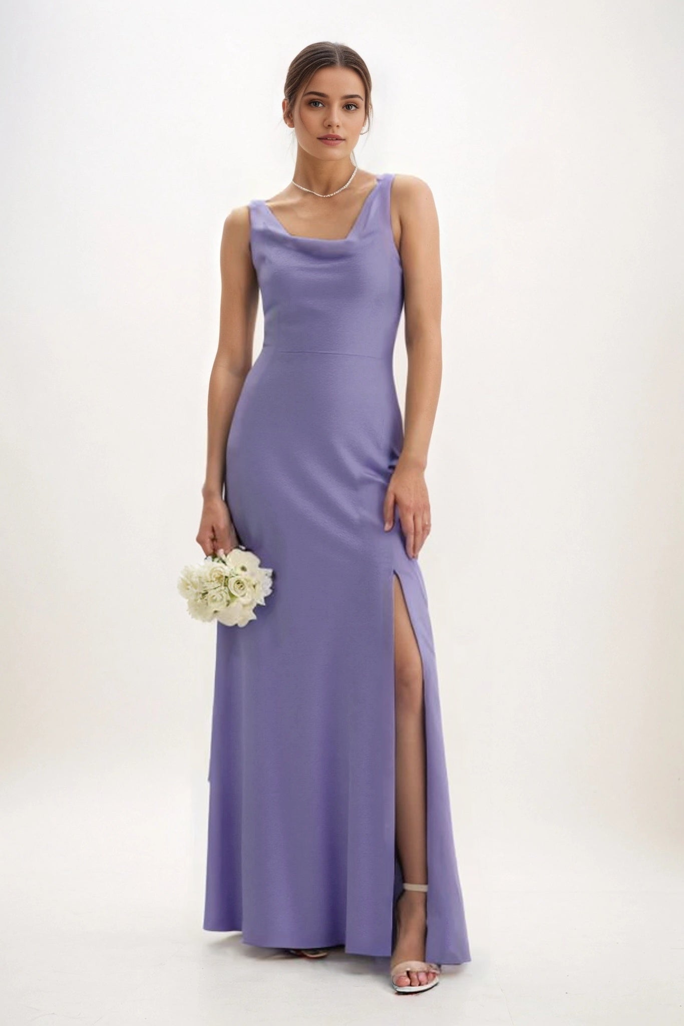 Sheath-Column Maxi Luxe Satin Bridesmaid Dress CB0816