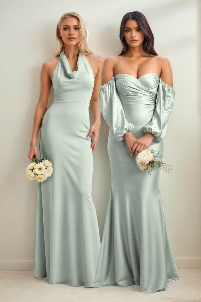 Trumpet-Mermaid Luxe Satin Mint Green Bridesmaid Dresses COCOMELODY CB0817, Black Trumpet-Mermaid Luxe Satin Mint Green Bridesmaid Dresses COCOMELODY CB0817, Black