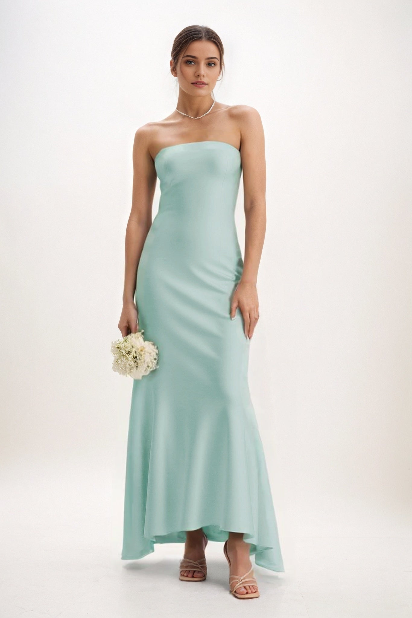 Sheath-Column Midi Luxe Satin Bridesmaid Dress CB0829