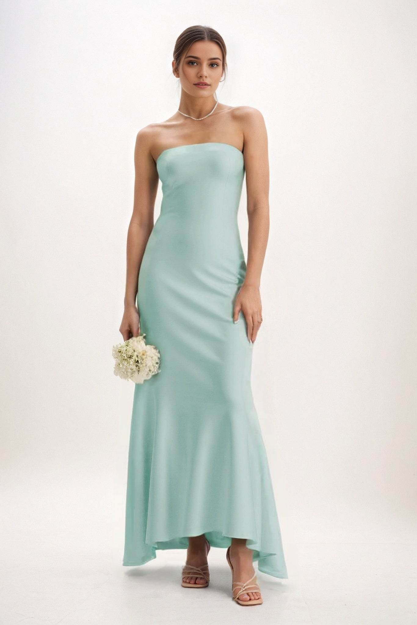 Sheath-Column Midi Luxe Satin Bridesmaid Dress CB0829 - COCOMELODY