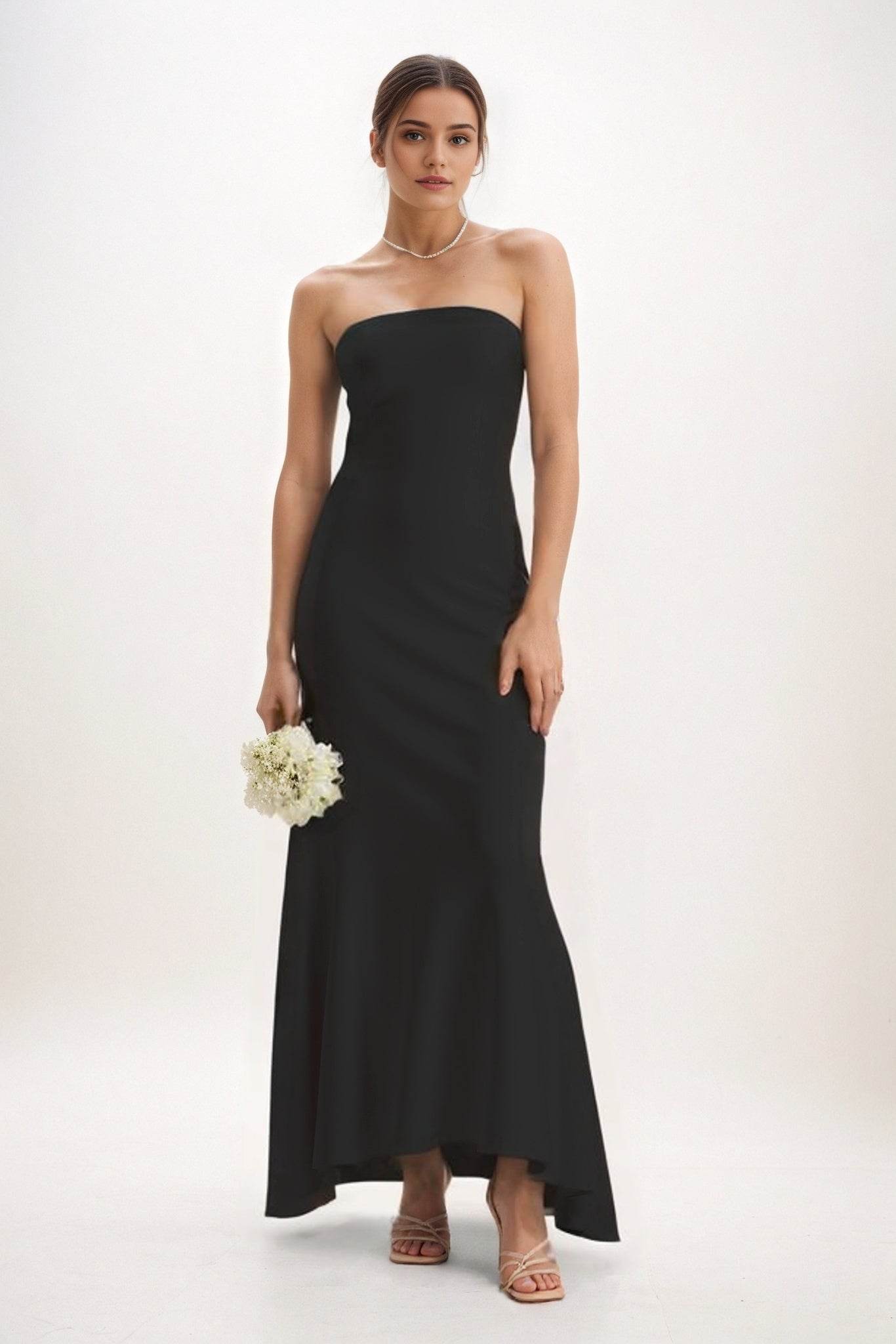 Sheath-Column Midi Luxe Satin Bridesmaid Dress CB0829 - COCOMELODY