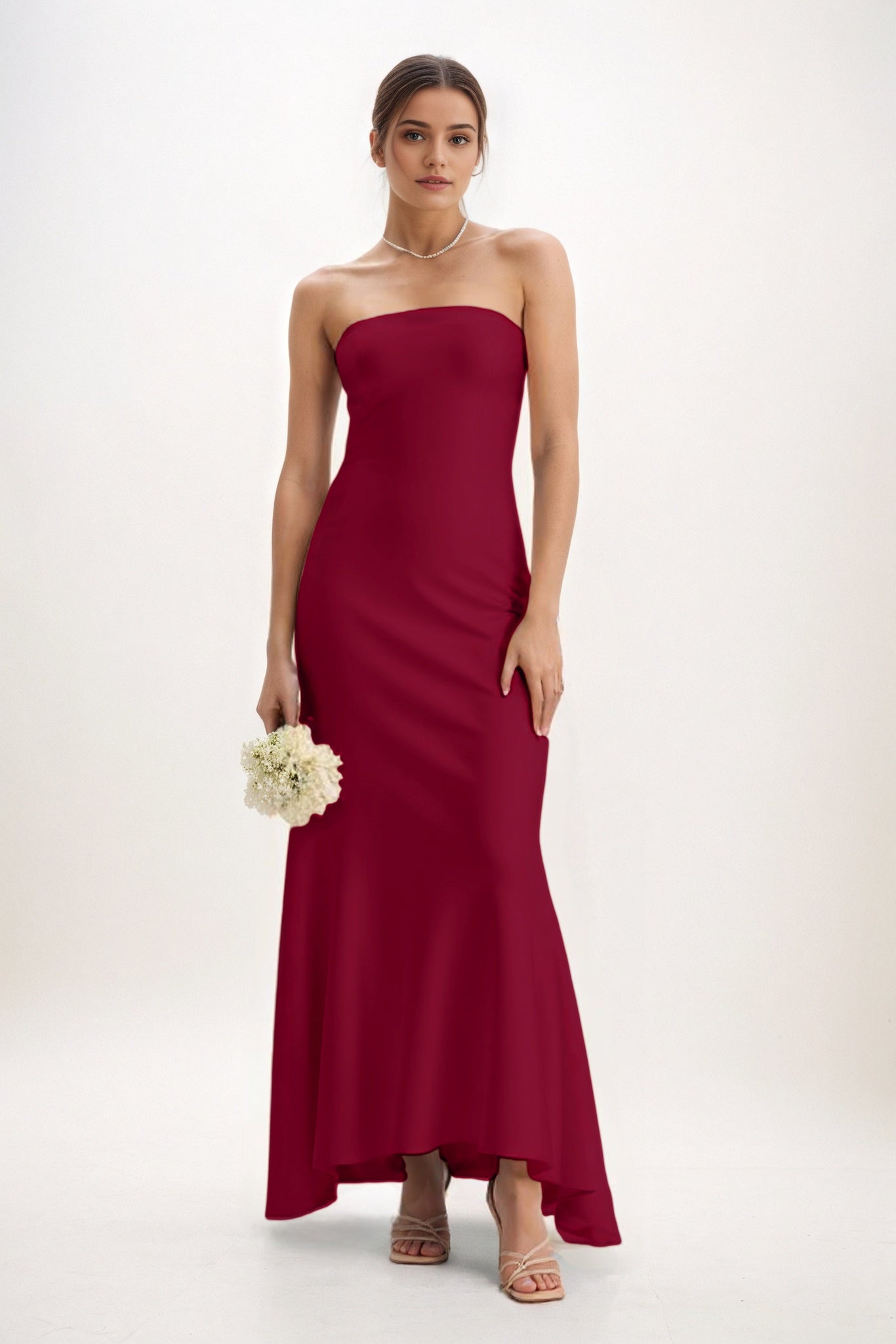 Sheath-Column Midi Luxe Satin Bridesmaid Dress CB0829