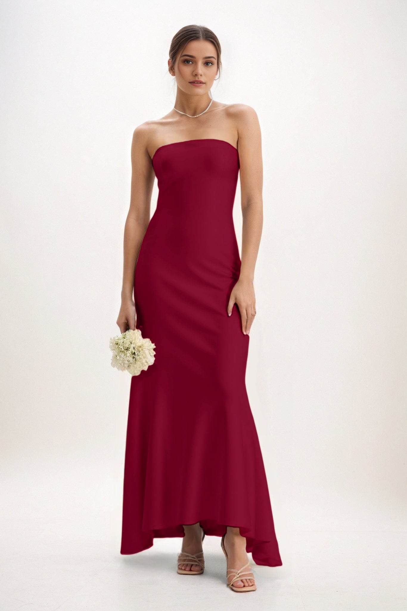Sheath-Column Midi Luxe Satin Bridesmaid Dress CB0829 - COCOMELODY