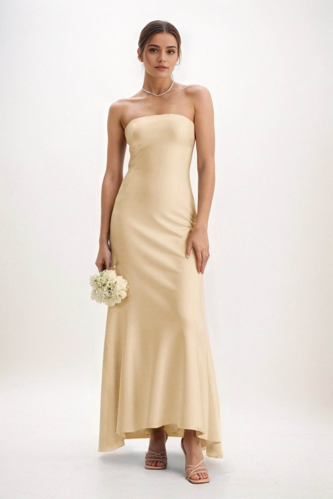 Sheath-Column Midi Luxe Satin Bridesmaid Dress CB0829 - COCOMELODY