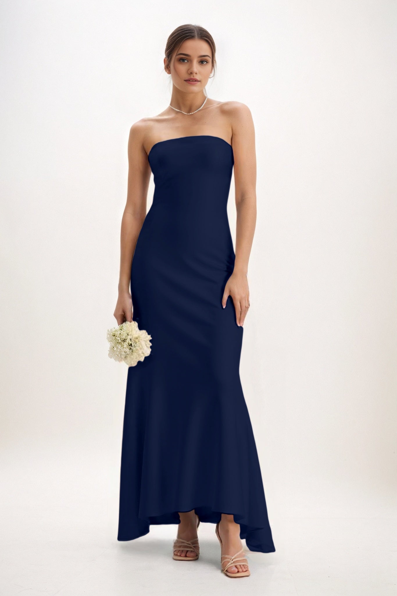 Sheath-Column Midi Luxe Satin Bridesmaid Dress CB0829