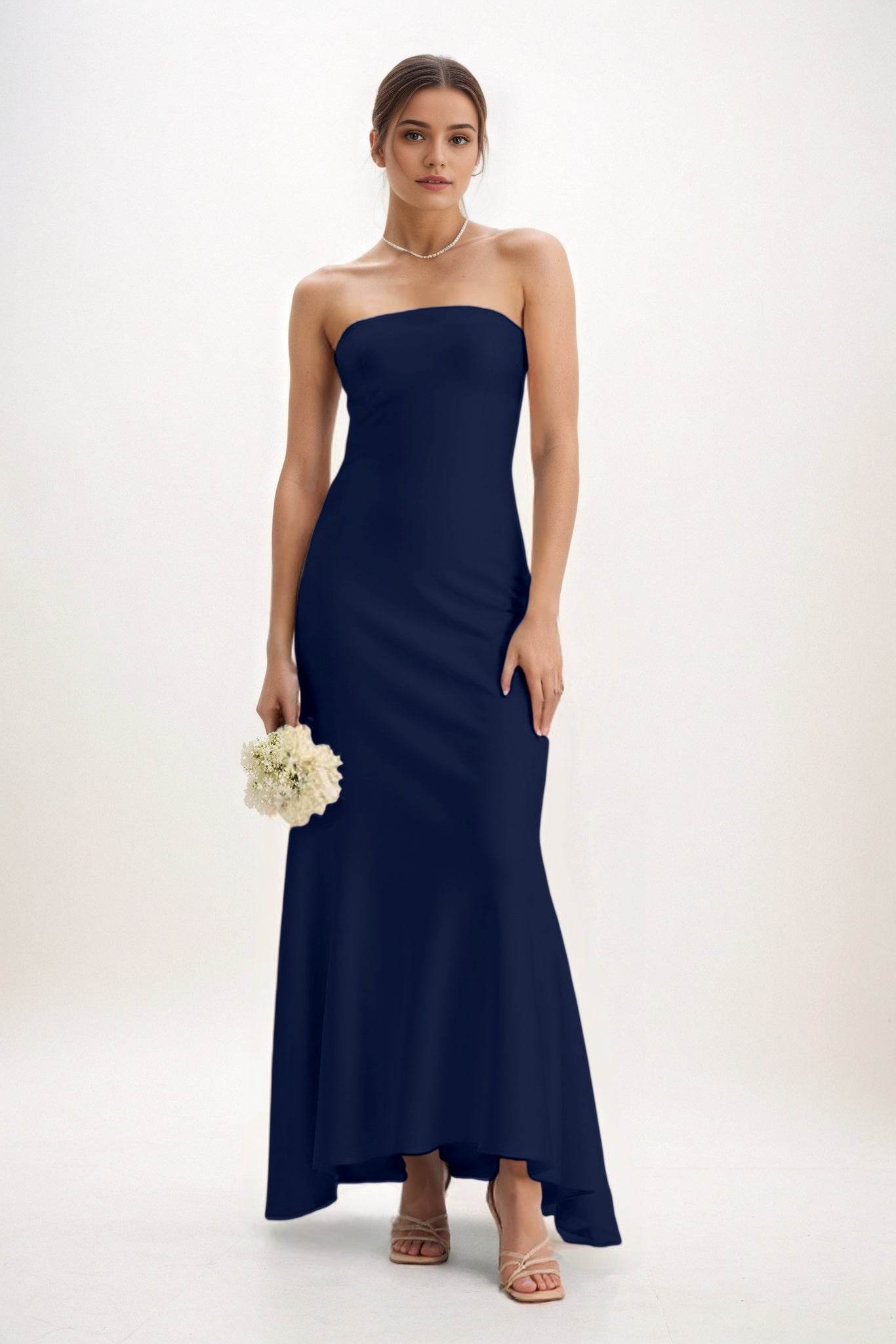 Sheath-Column Midi Luxe Satin Bridesmaid Dress CB0829 - COCOMELODY