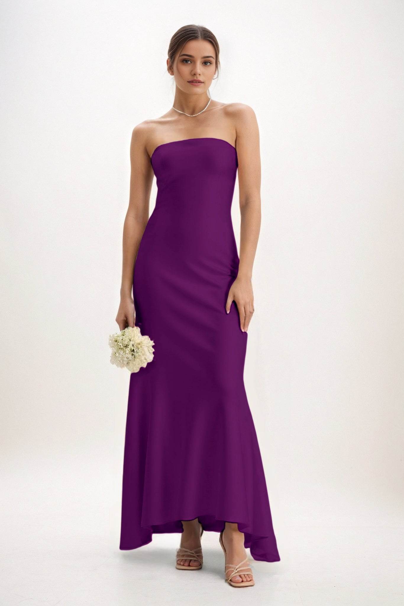 Sheath-Column Midi Luxe Satin Bridesmaid Dress CB0829 - COCOMELODY