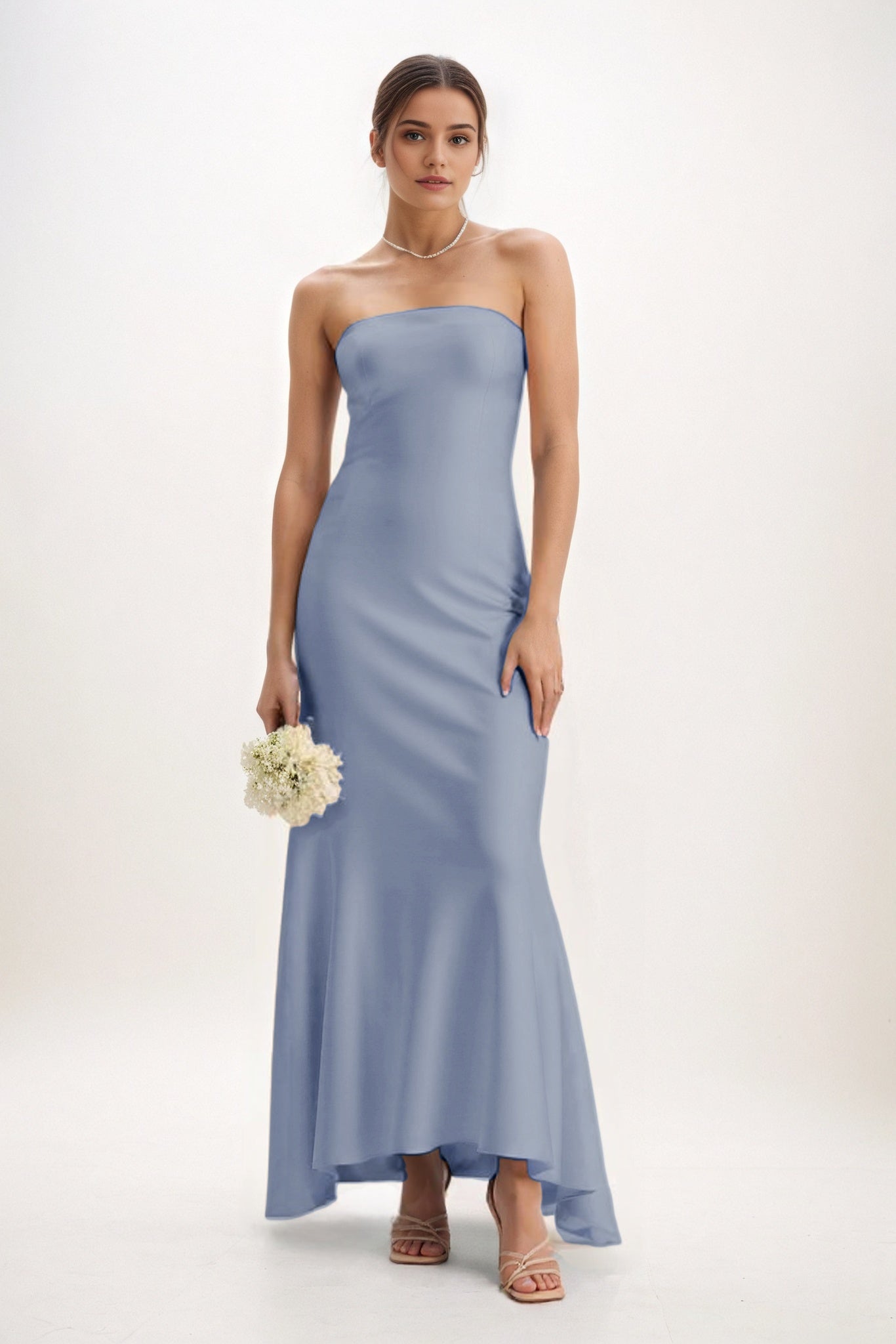 Sheath-Column Midi Luxe Satin Bridesmaid Dress CB0829