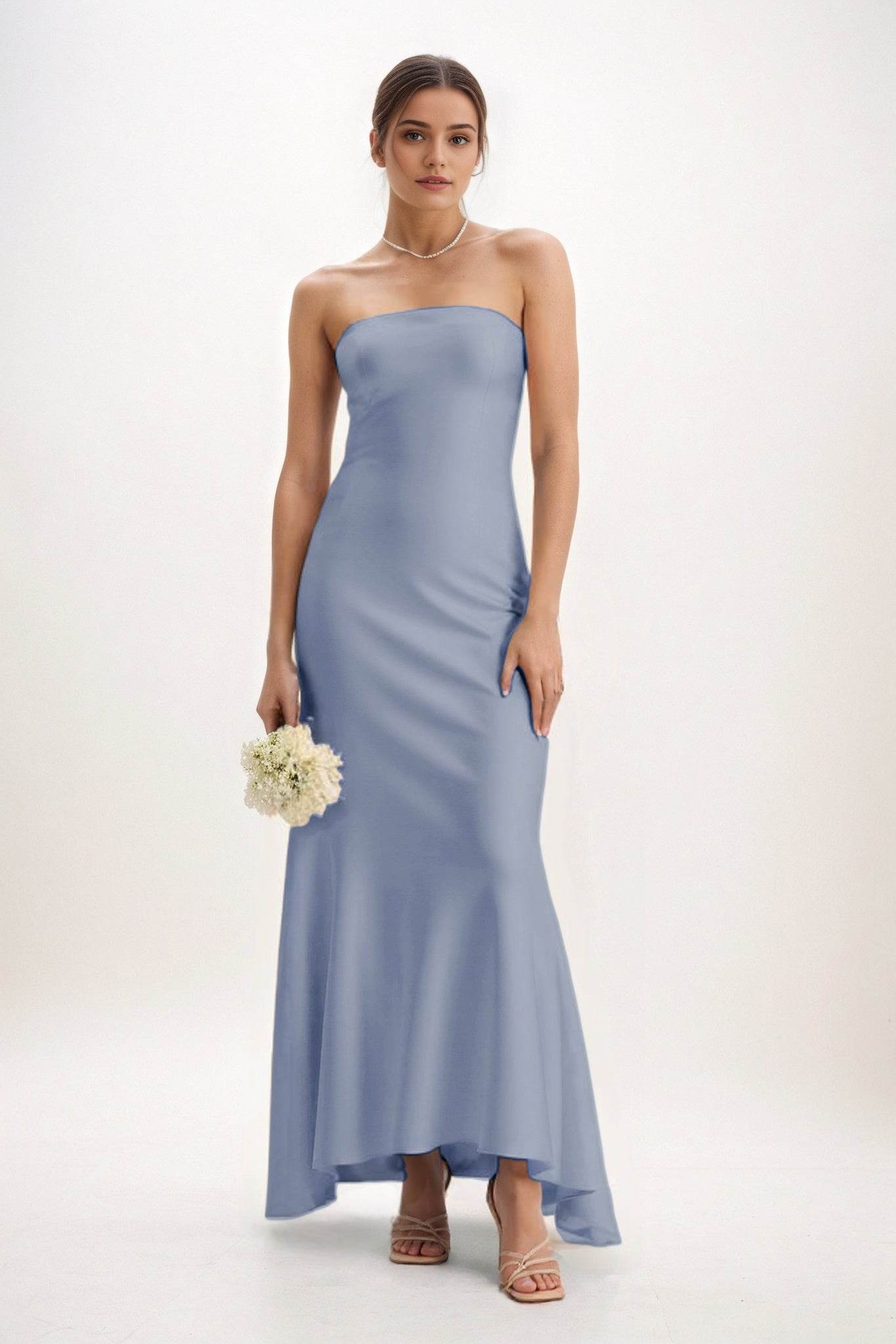 Sheath-Column Midi Luxe Satin Bridesmaid Dress CB0829 - COCOMELODY