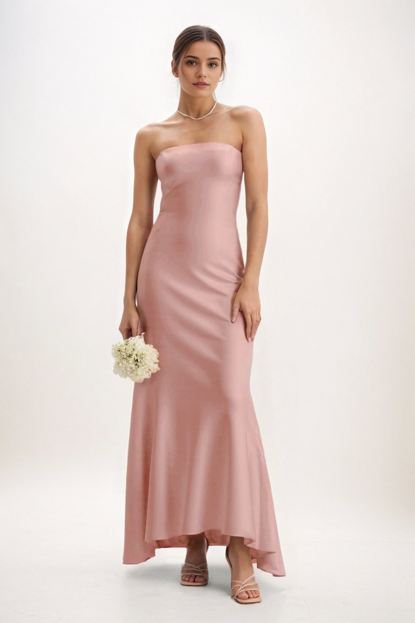 Sheath-Column Midi Luxe Satin Bridesmaid Dress CB0829