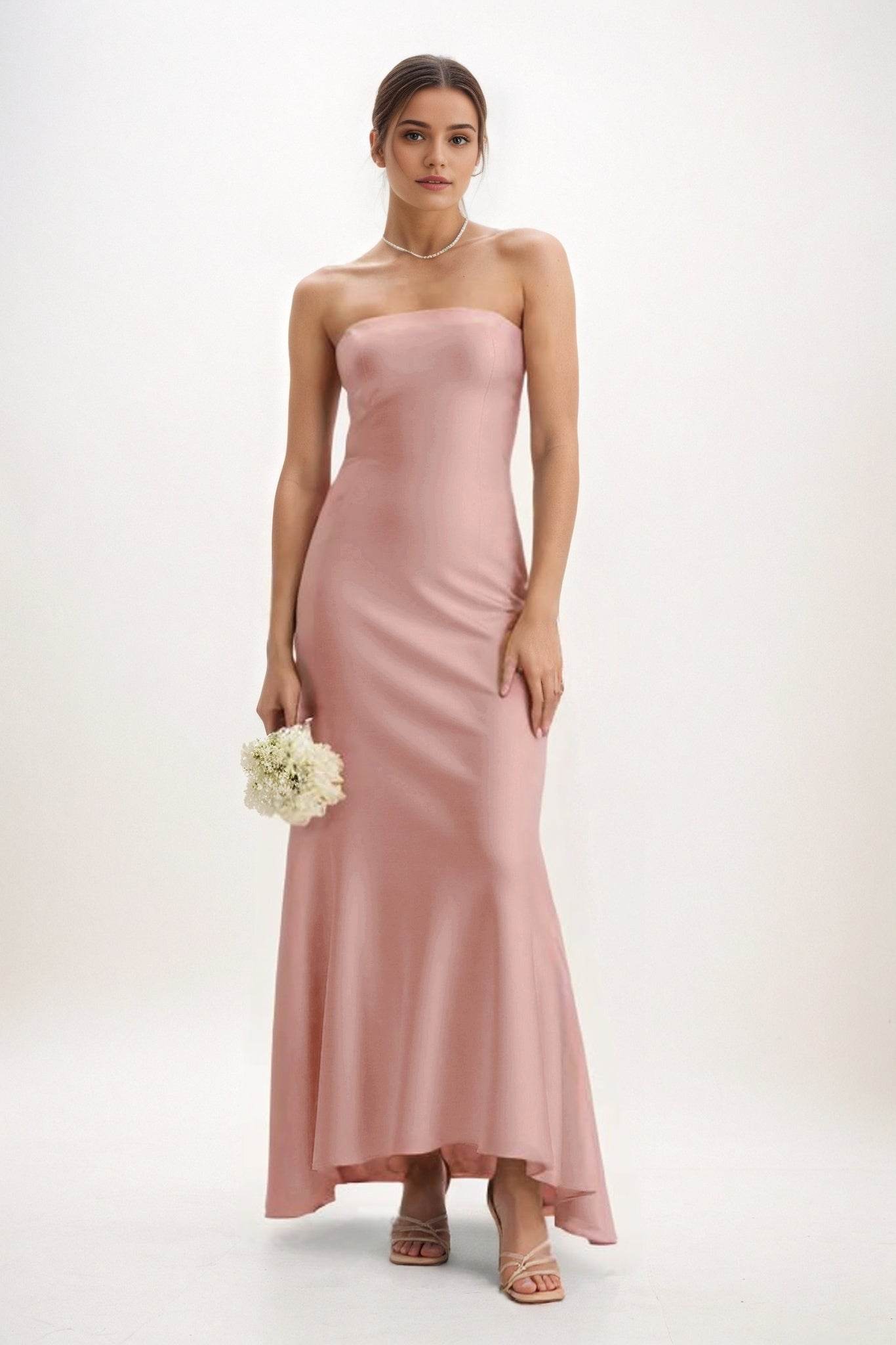 Sheath-Column Midi Luxe Satin Bridesmaid Dress CB0829 - COCOMELODY