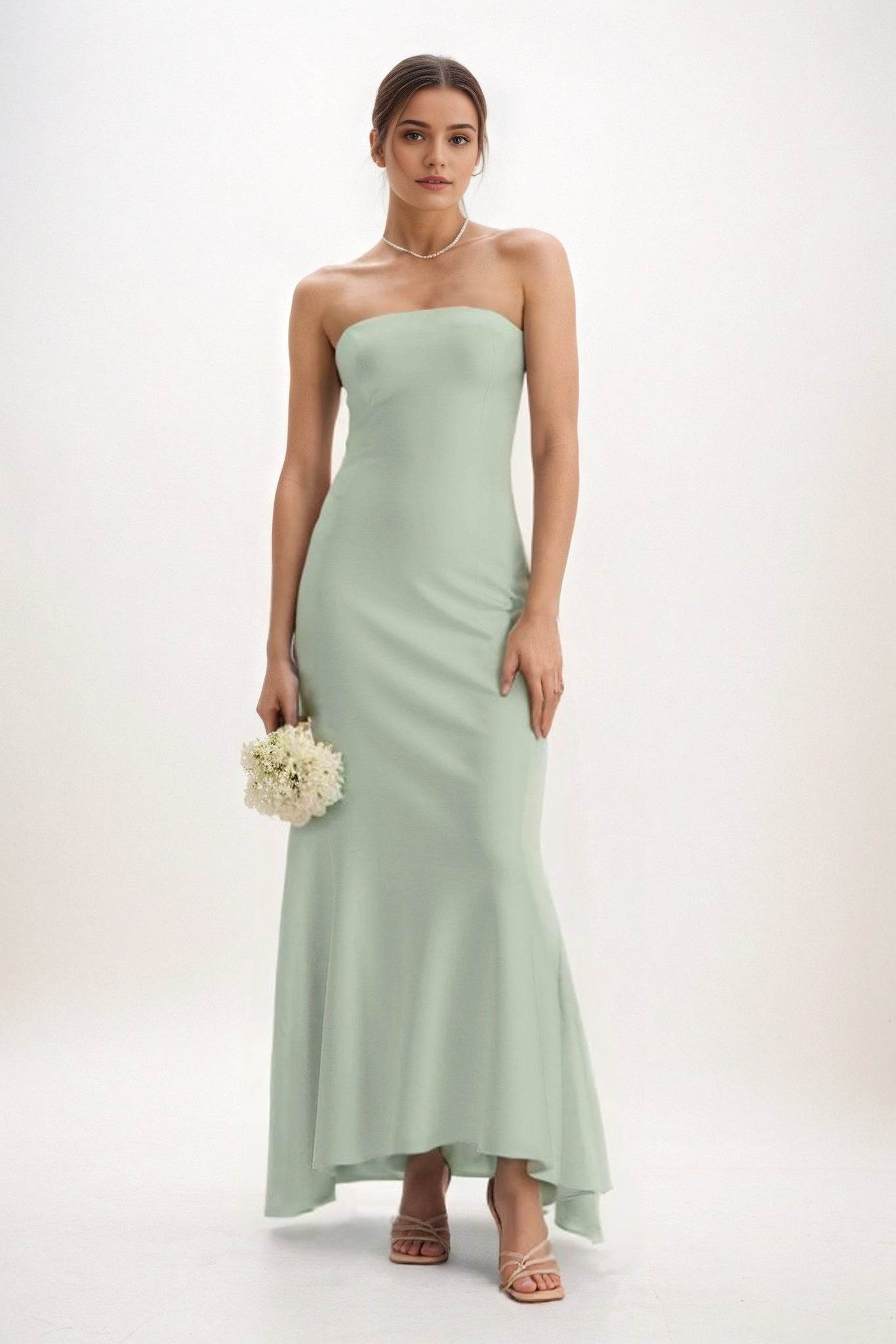 Sheath-Column Midi Luxe Satin Bridesmaid Dress CB0829 - COCOMELODY