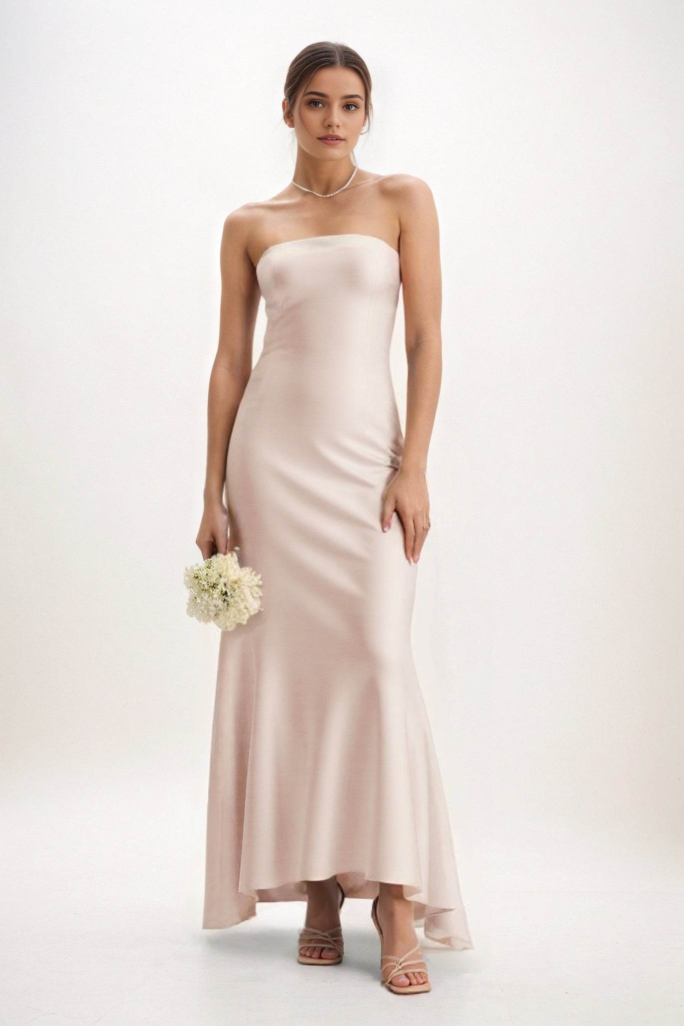 Sheath-Column Midi Luxe Satin Bridesmaid Dress CB0829 - COCOMELODY